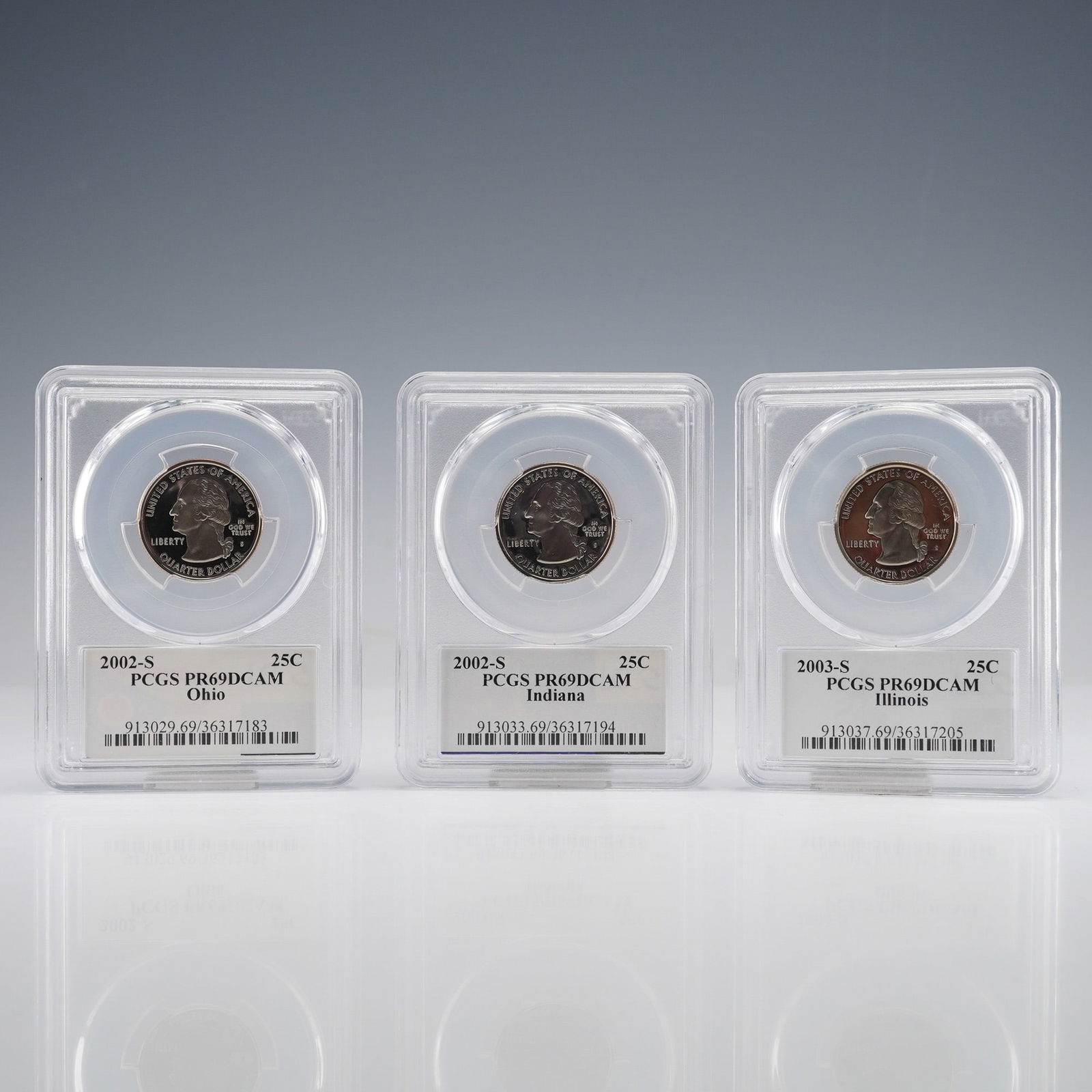 3pc US 2002-S, 2003-S 25C State Quarters, Clad Proof, PCGS PR69DCAM (1 of 4)