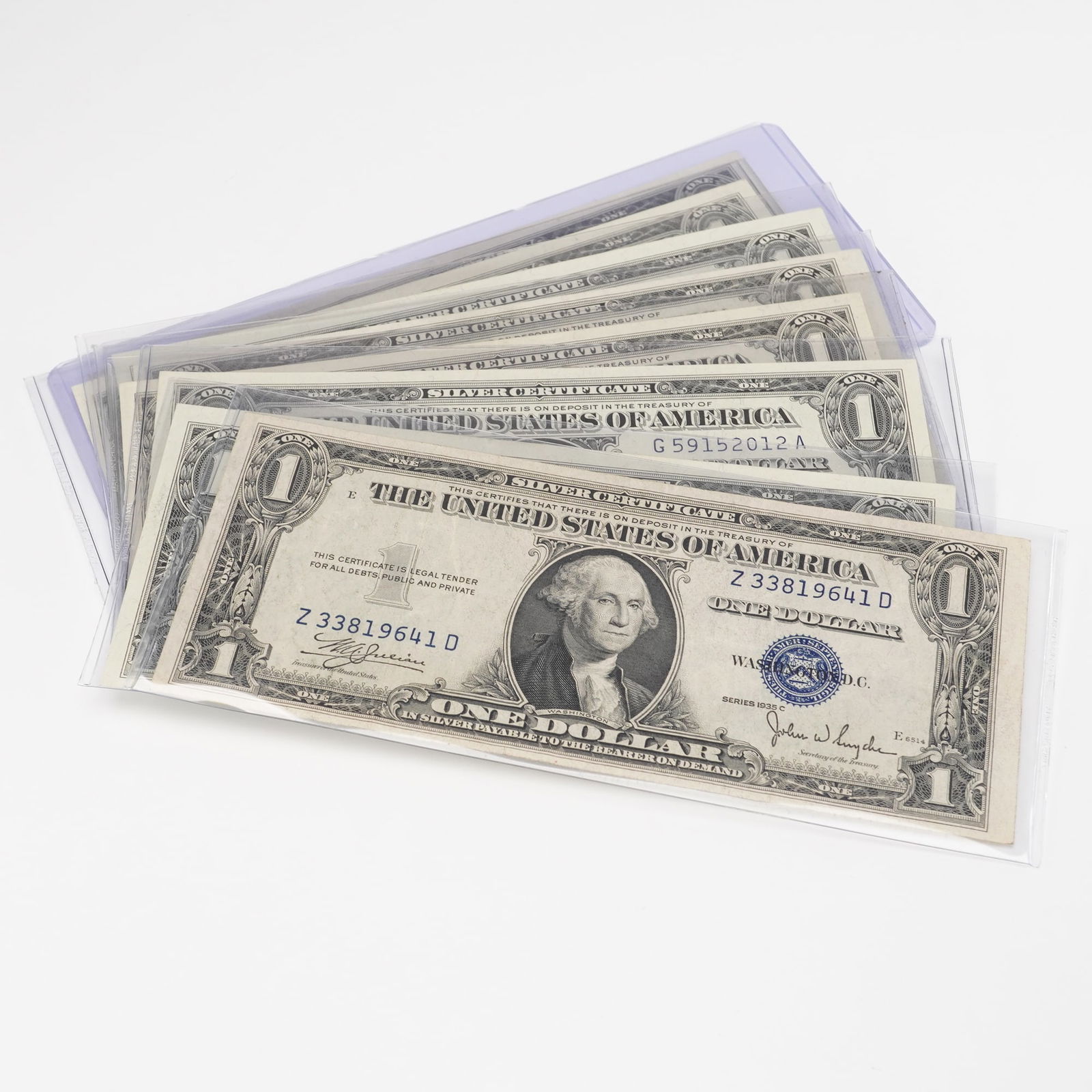 8pc 1935 C,E, 1957, 1957 A&B U.S. One Dollar Silver Certificates (1 of 4)