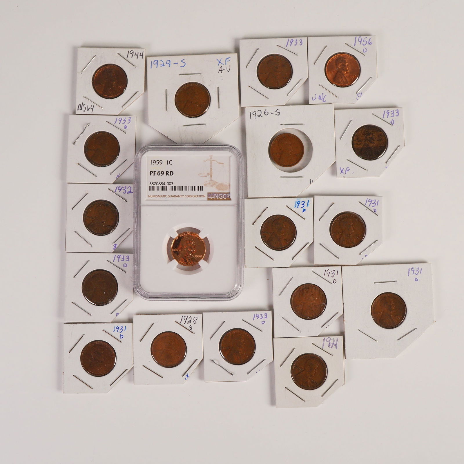 18pc 1924 to 1956 Lincoln Wheat Ears & 1959 NGC Lincoln Memorial Coins (1 of 7)