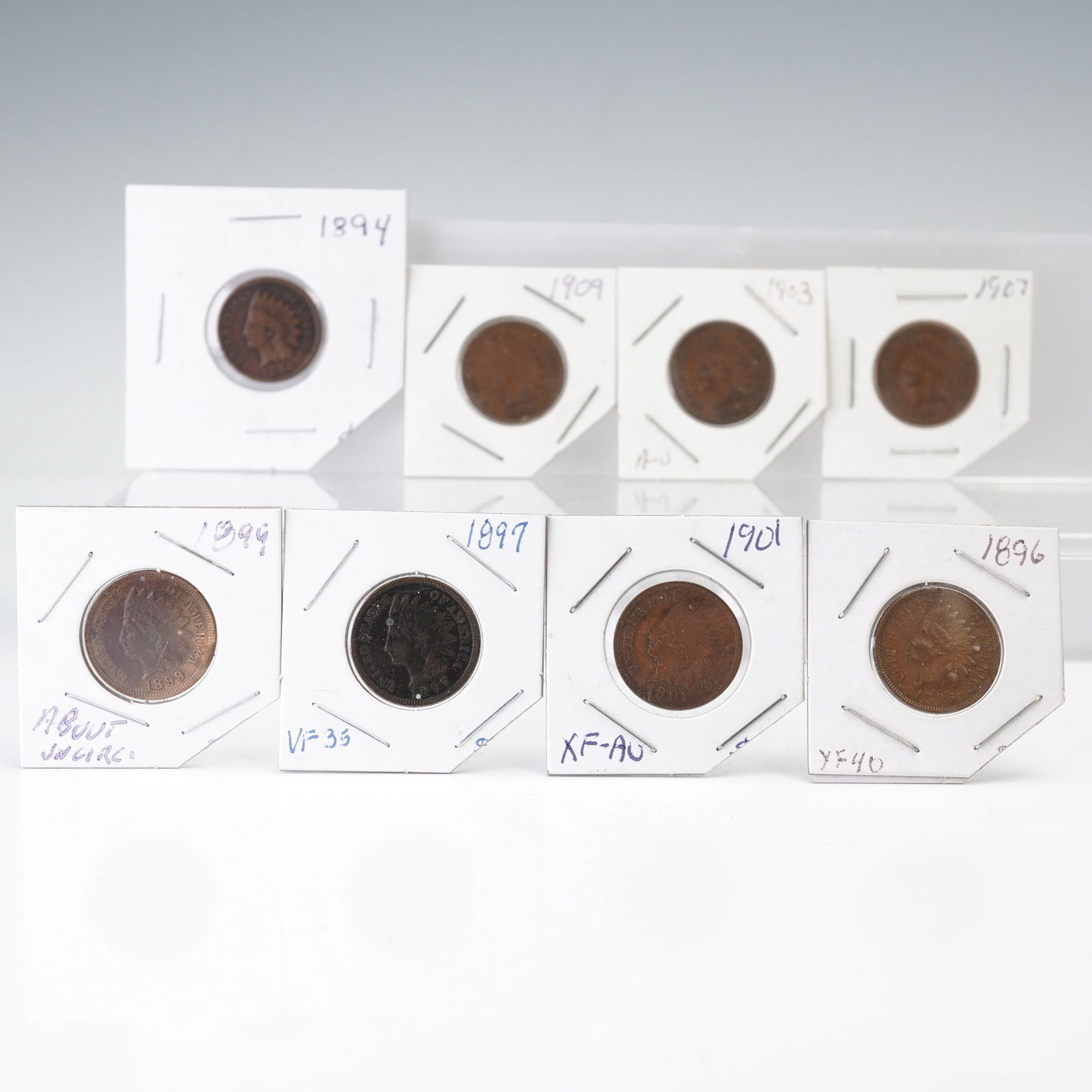 8pc 1894 to 1909 Indian Head 1 Cent Coins (1 of 5)