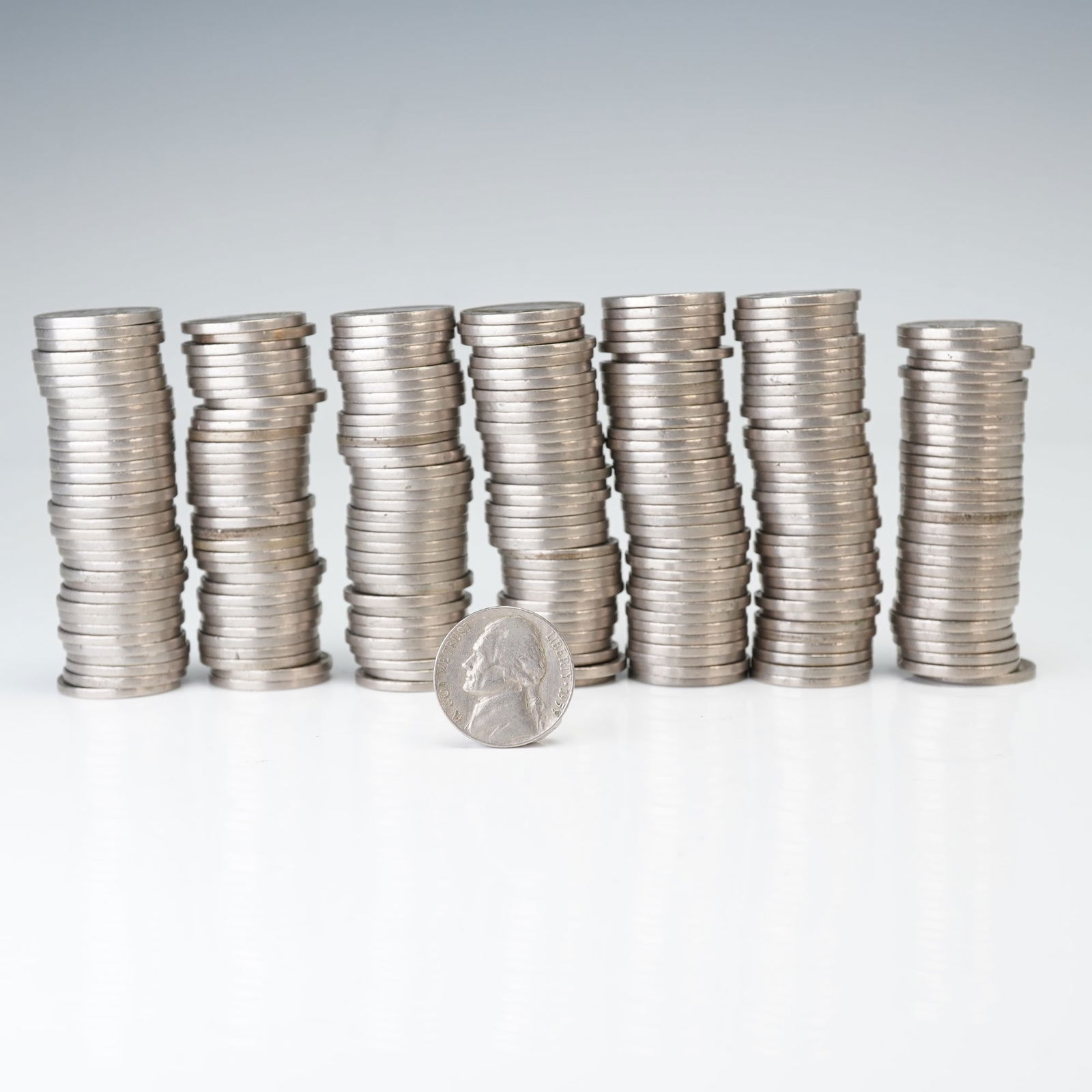 3pc 1940s & 1950s Jefferson Nickels - Assorted Loose Lot: A mixed lot of three loose Jefferson nickels from the 1940s and 1950s, representing circulated examples typical of mid-20th-century U.S. coinage. The group includes a 1940-S nickel (as shown in the cl