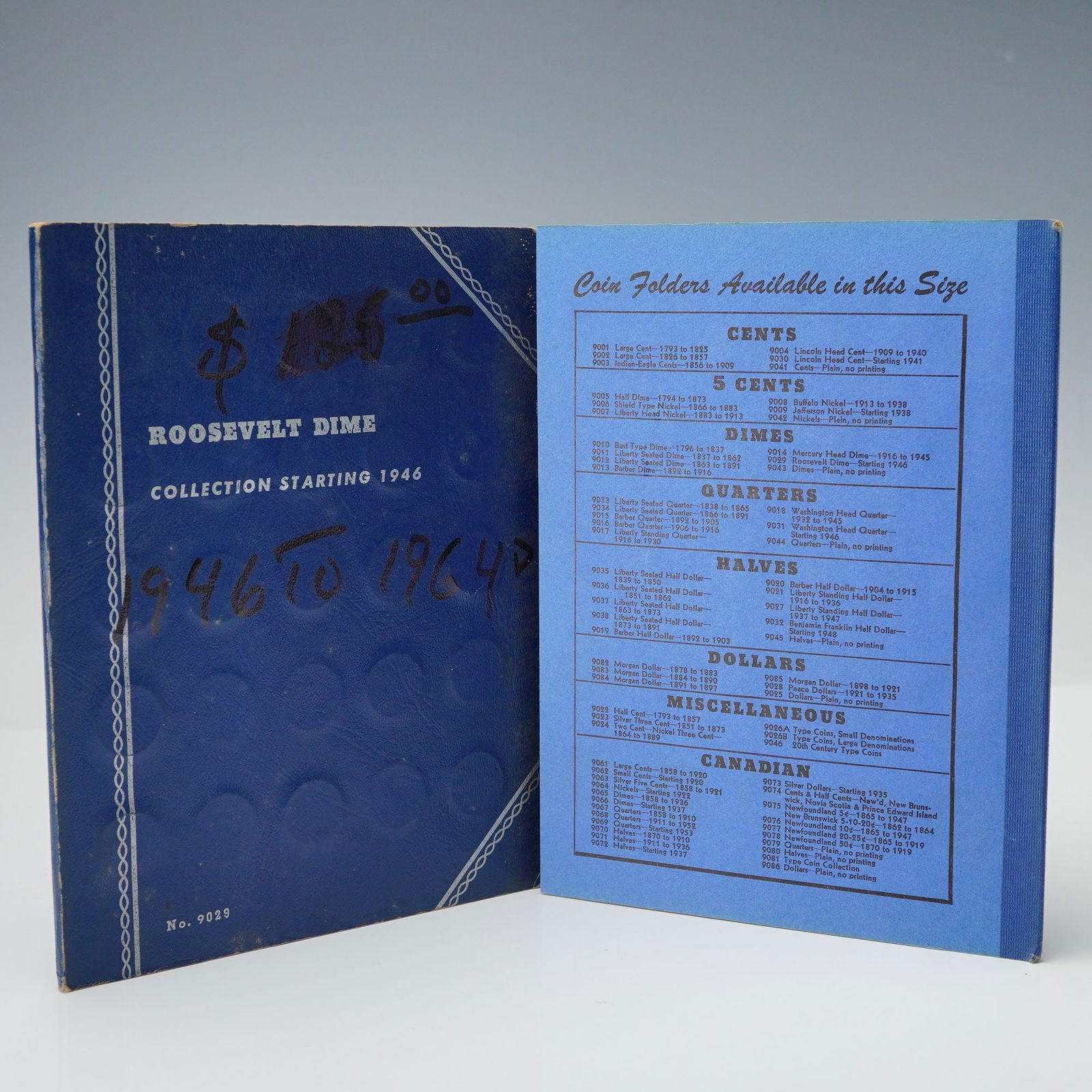 1946 - 1964 Whitman Roosevelt Dime Collection Folder - 48 Coins: Whitman No. 9029 Roosevelt Dime folder contains a nearly complete run of 48 silver Roosevelt Dimes dated 1946 through 1964, spanning the entire pre-clad silver era. Each coin bears the obverse portrai