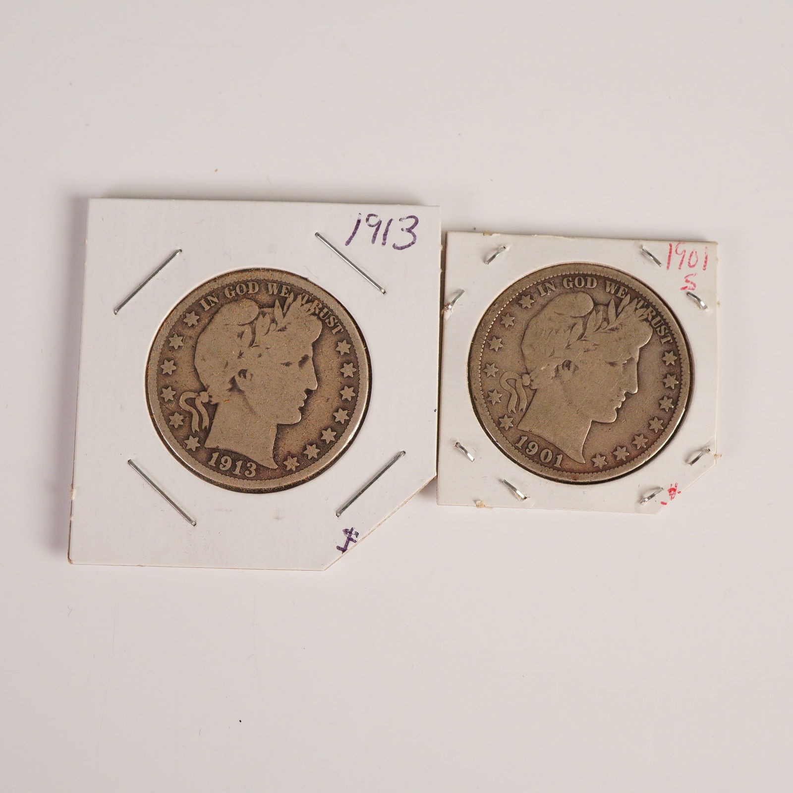 2pc 1901-S & 1913 Barber Half Dollar Coins (1 of 4)