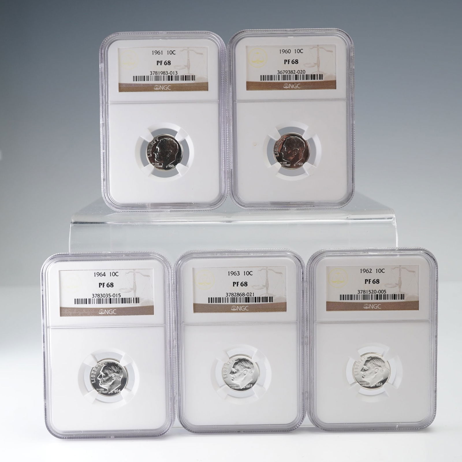 5pc 1960-S to1964-S Roosevelt Silver Dime NGC Gaded PF- 64 Coins (1 of 4)