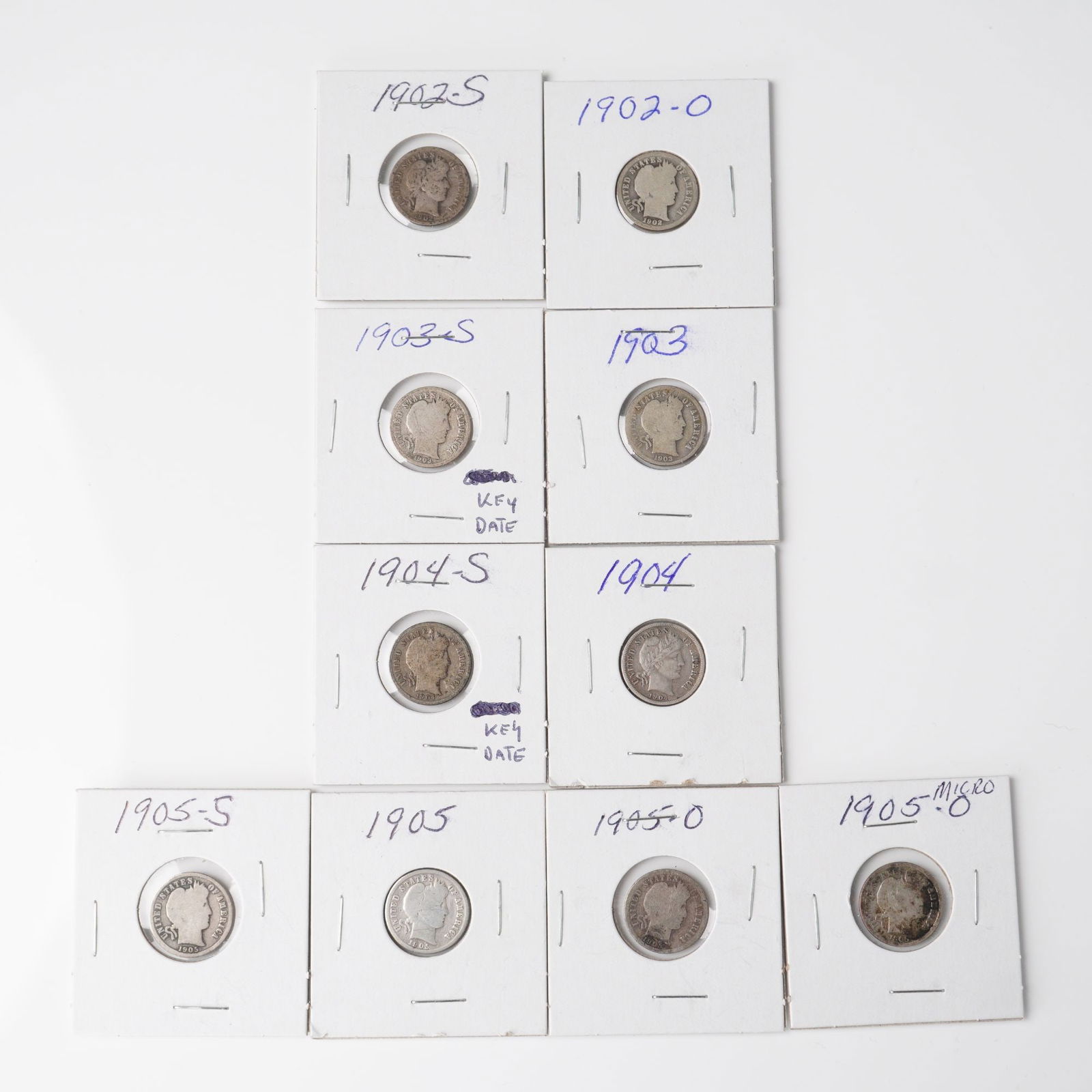 10pc 1902-1905 Barber Silver Dimes (1 of 4)