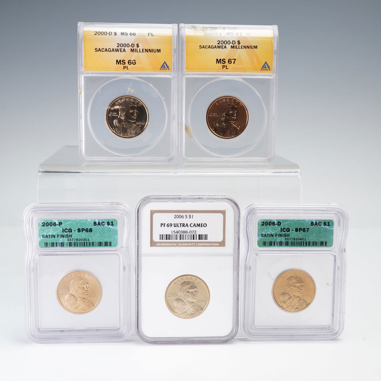 5pc 2000-D to 2006-P/D/S Sacagawea Millennium Dollar Graded Coins (1 of 4)
