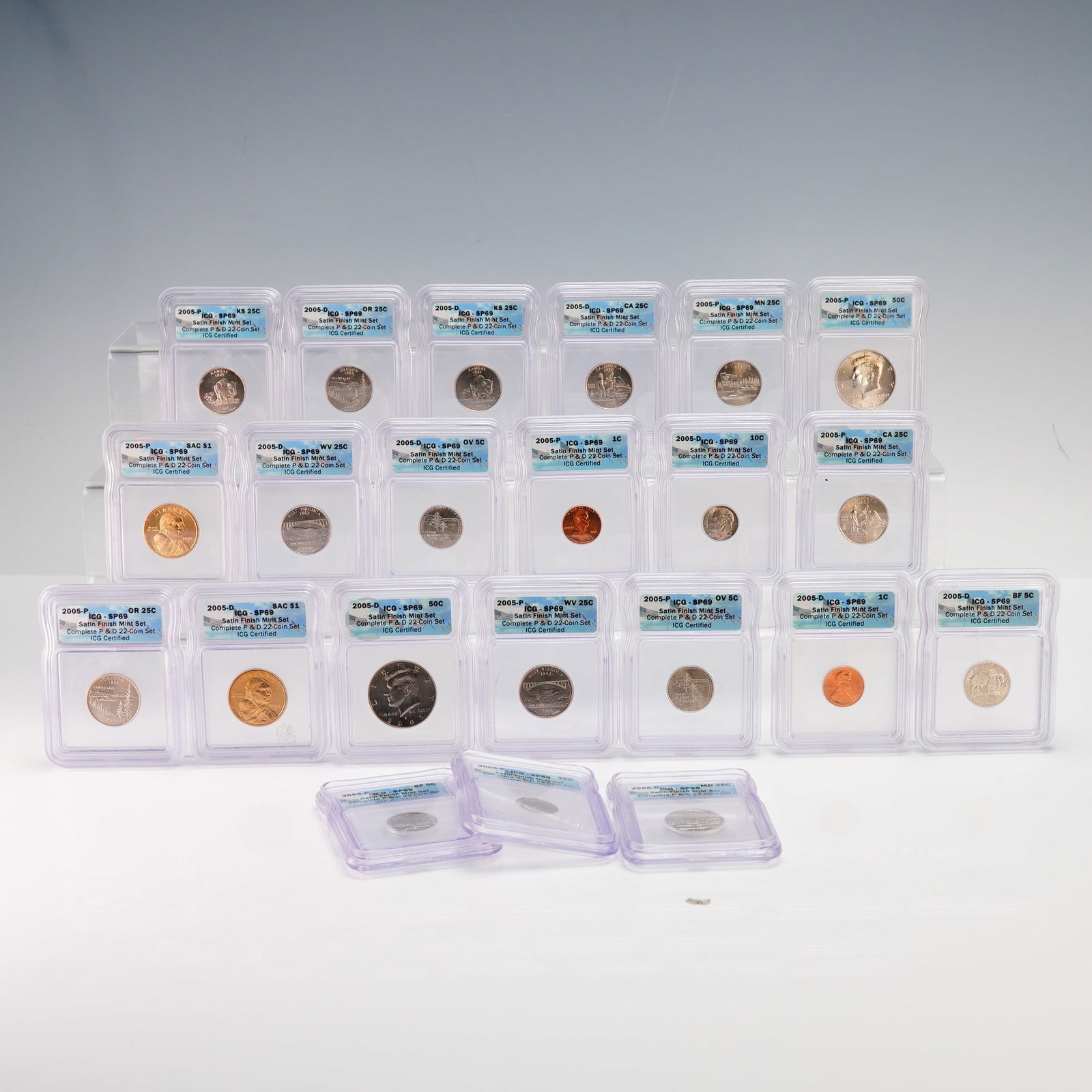 22pc 2005 US Coin Set ICG Certified Satin Finish Coins (1 of 4)