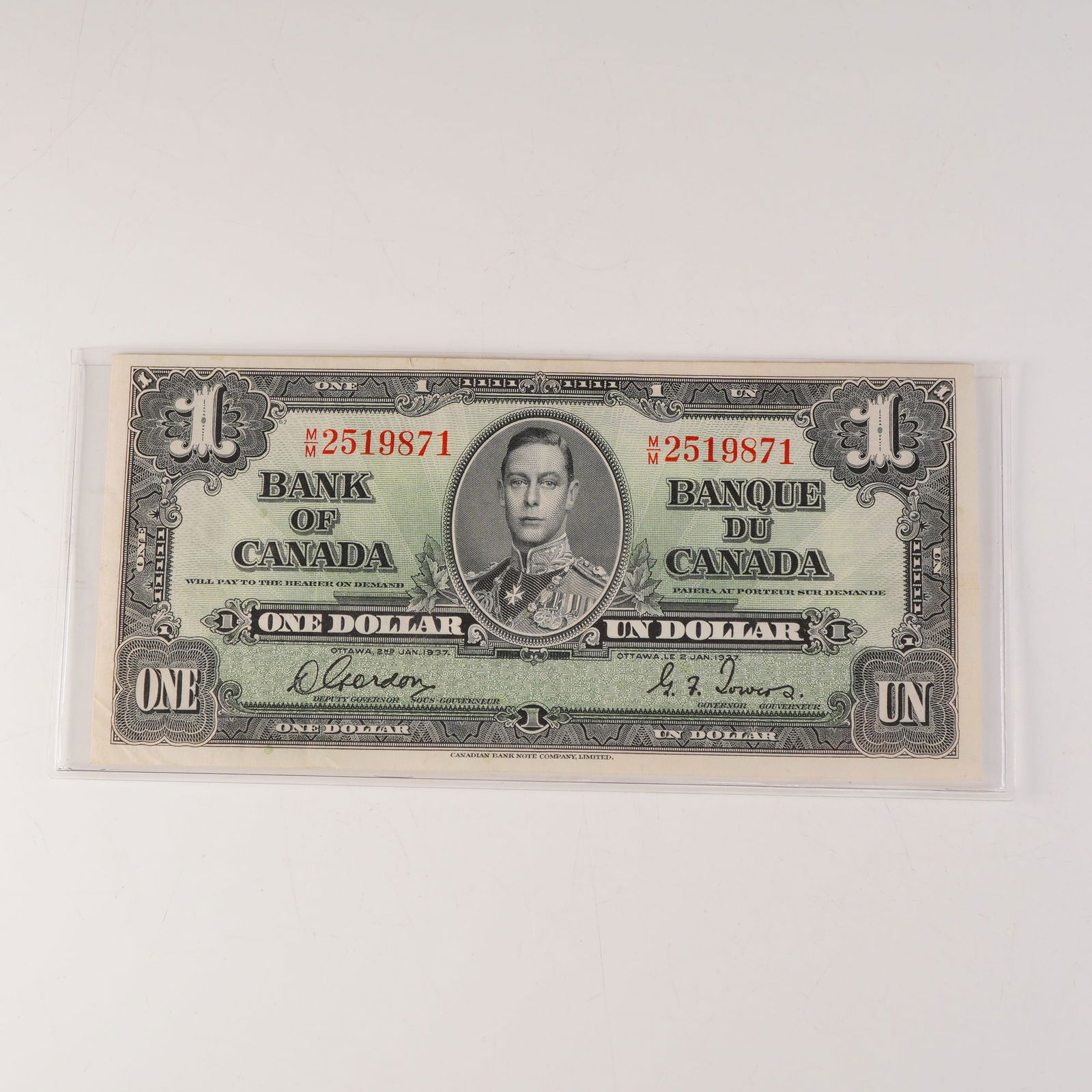 1937 Bank of Canada One Dollar Note (Un Dollar / UN) (1 of 2)