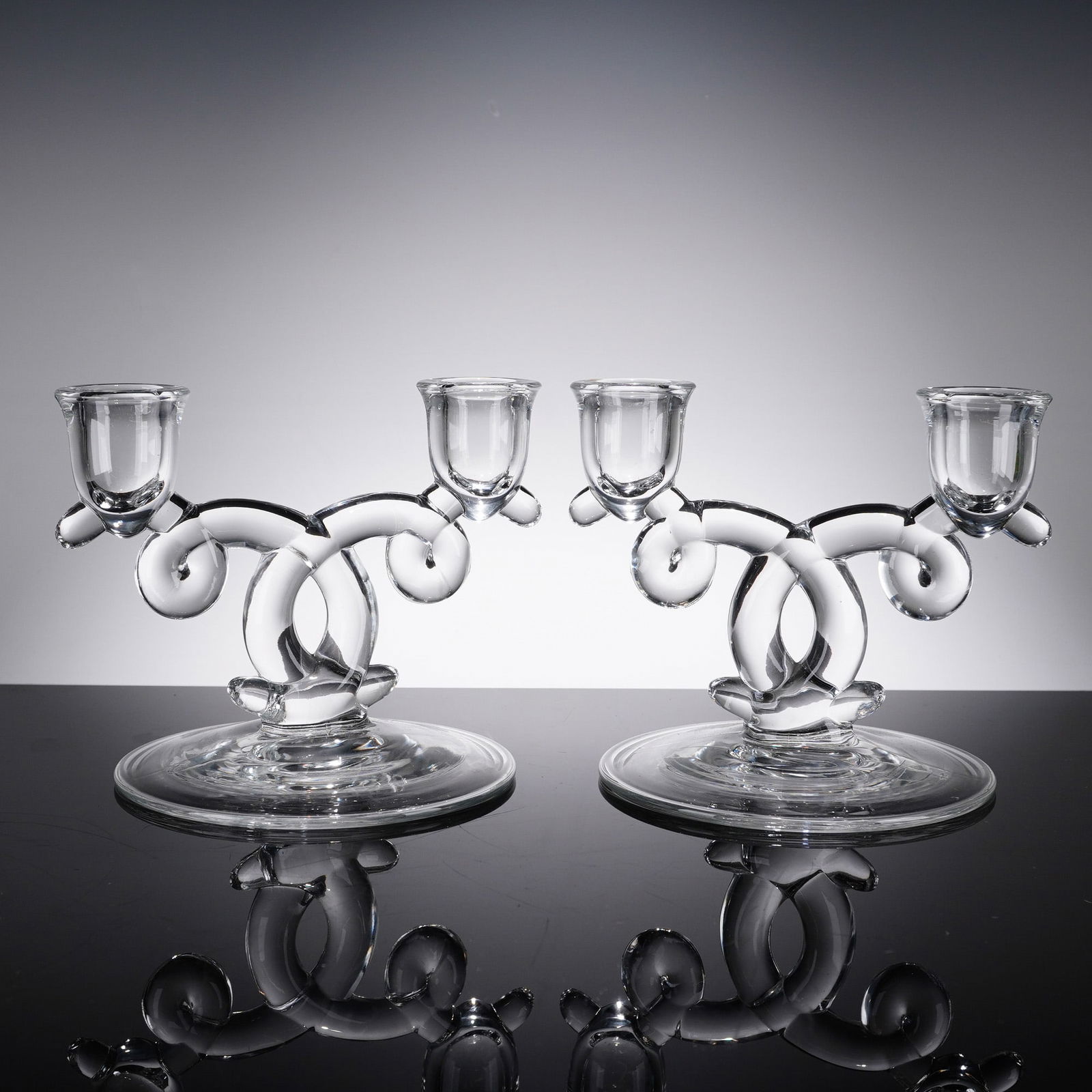 Pair of Heisey Lariat Pattern Clear Glass Double Candle Holders (1 of 2)
