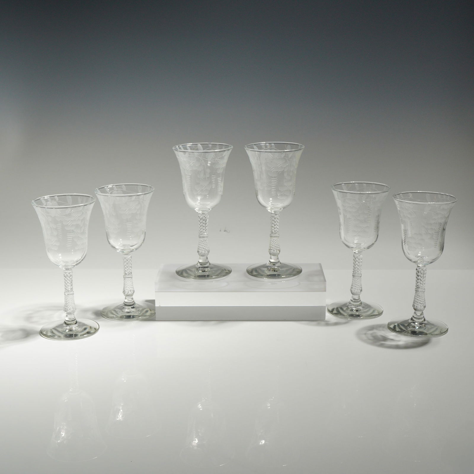 6pc Rock Sharpe Crystal Floral Etched Wine Glasses (1 of 3)