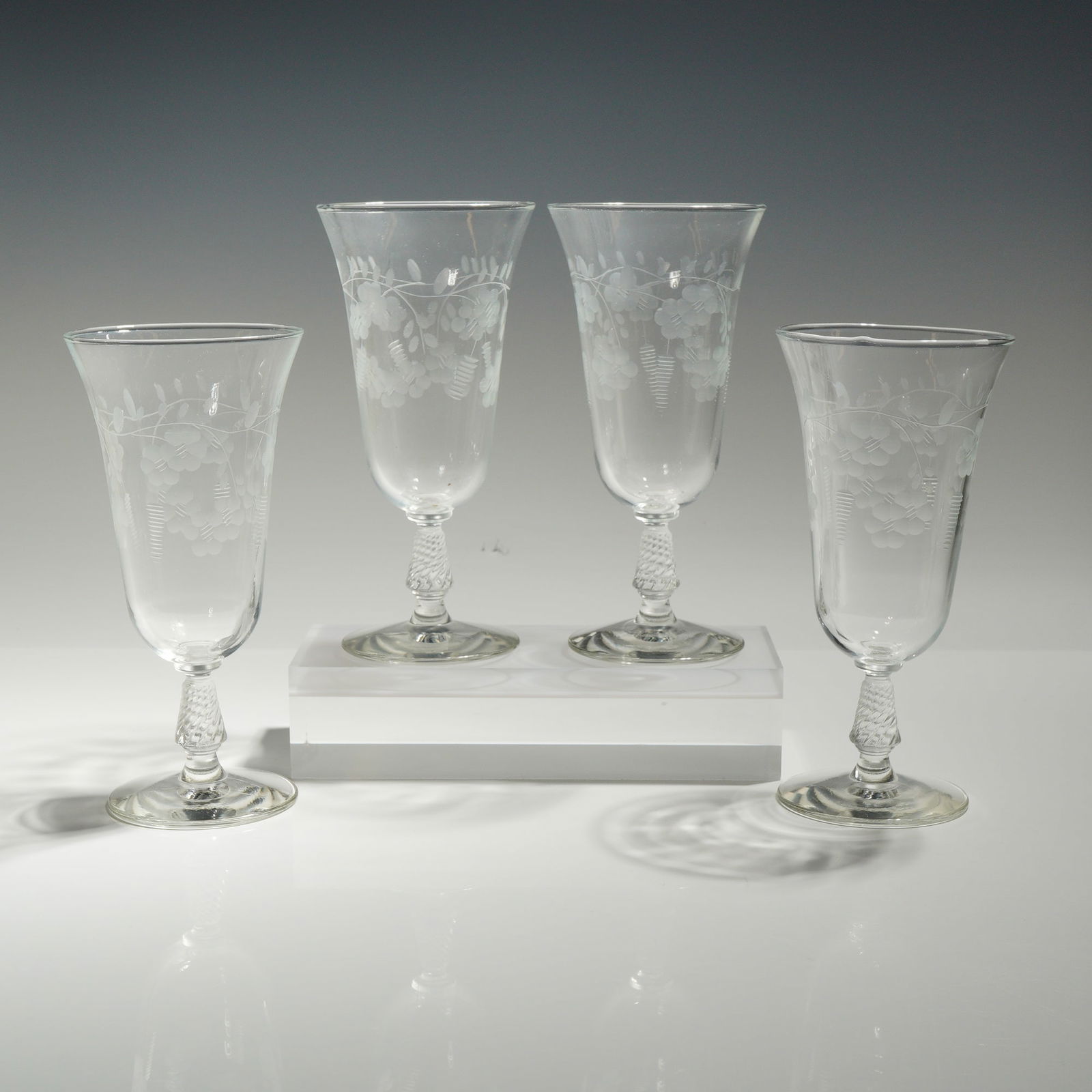 4pc Rock Sharpe Crystal Floral Etched Iced Tea Glasses (1 of 3)