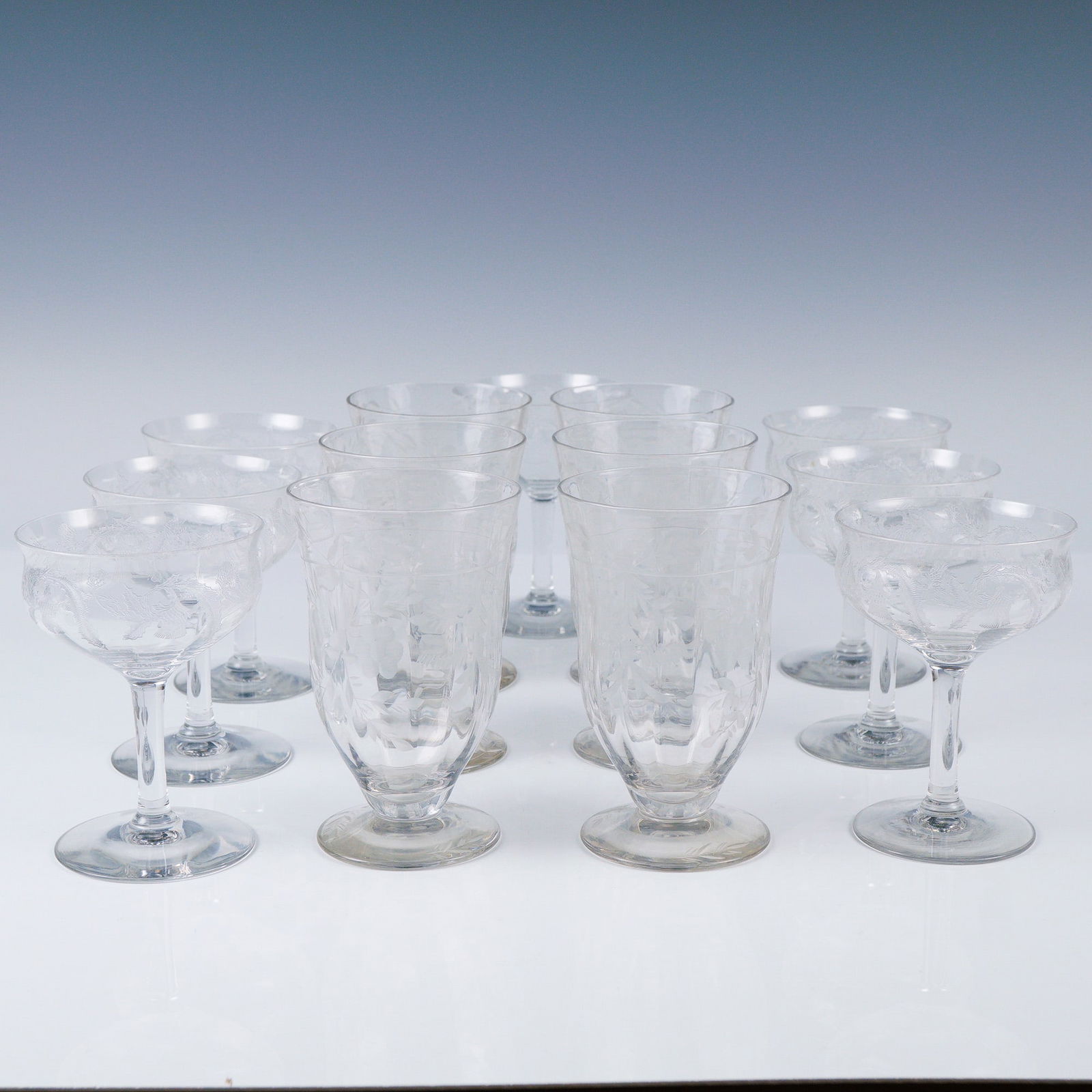 13pc Vintage Etched Glass Goblets and Coupes (1 of 4)