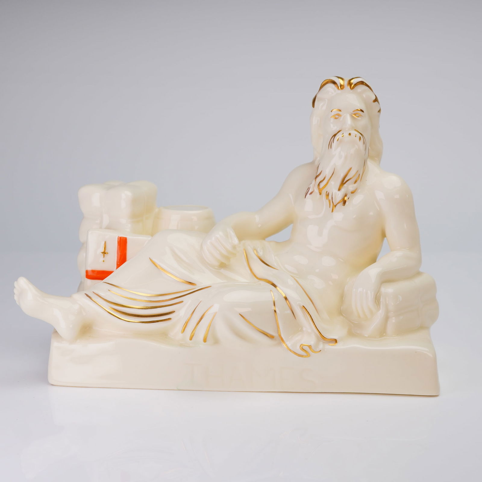 Royal Doulton Old Father Thames Figurine HN2993: A single Royal Doulton ceramic figurine, titled "Old Father Thames," model number HN2993. The piece is executed in glazed porcelain or earthenware with a creamy white or ivory tone, featuring extensiv