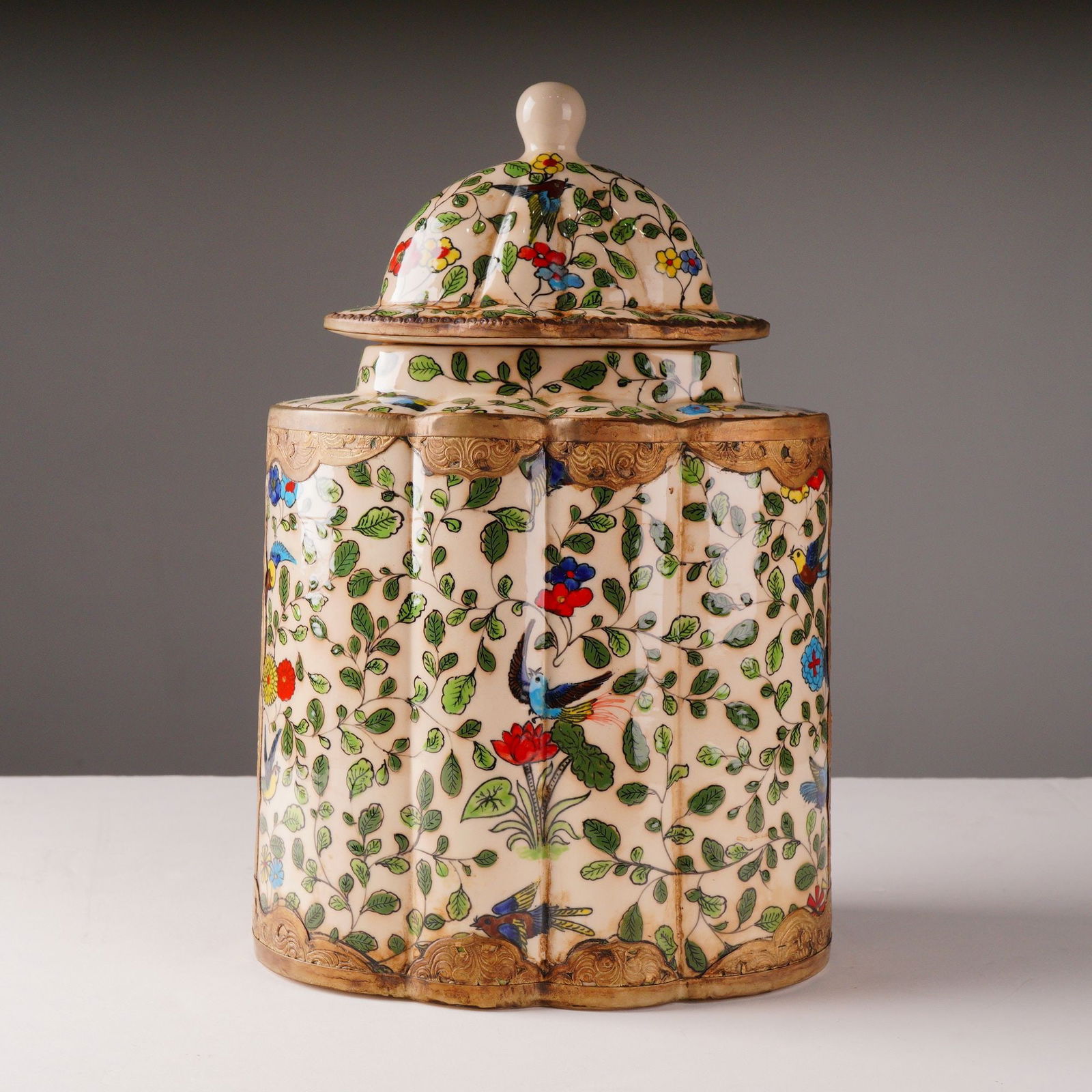 Modern Chinoiserie Famille Rose Style Fluted Lidded Ginger Jar (1 of 5)