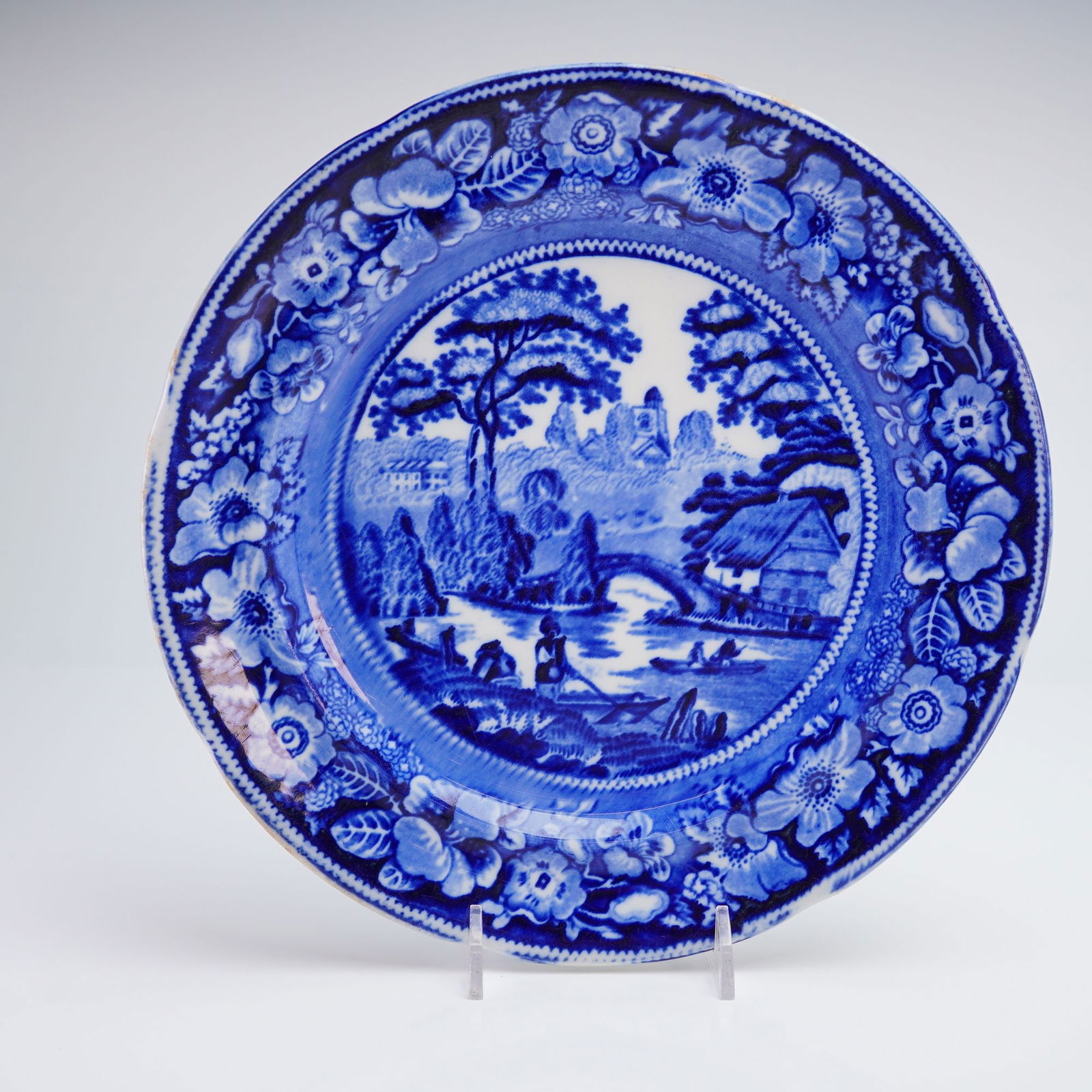 George Jones Wild Rose Flow Blue Transferware Plate (1 of 4)