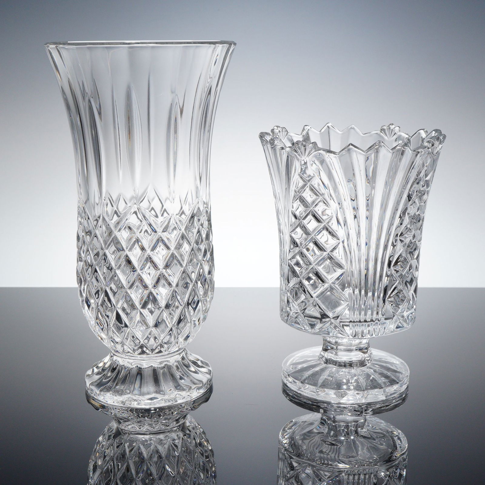 2pc Diamond Cut Crystal Vase and Footed Candle Holder (1 of 3)