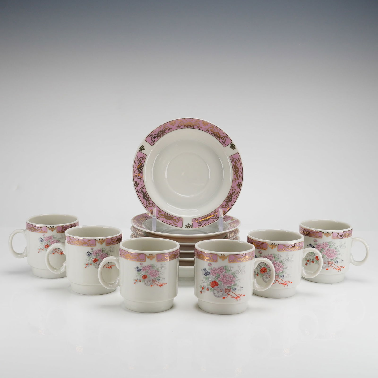 12pc Porcelain Demitasses Saucers with Flowers Motif (1 of 4)