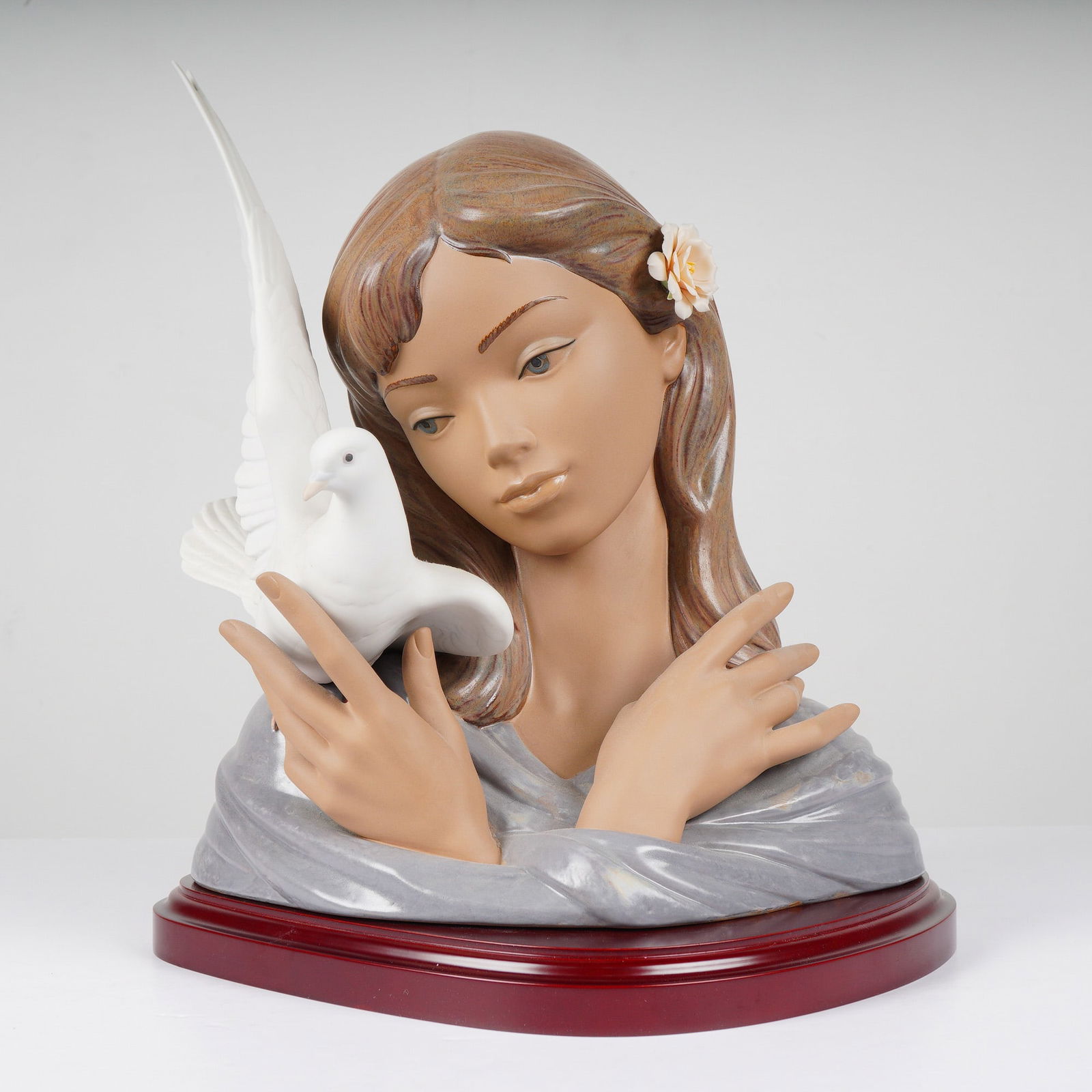 Lladro Thoughts of Peace Gres Porcelain Figurine 1012412: A large and masterfully crafted Lladro gres porcelain bust titled "Thoughts of Peace" (Pensamientos de Paz), reference number 01012412. Sculpted by Francisco Polope, this piece features a young woman