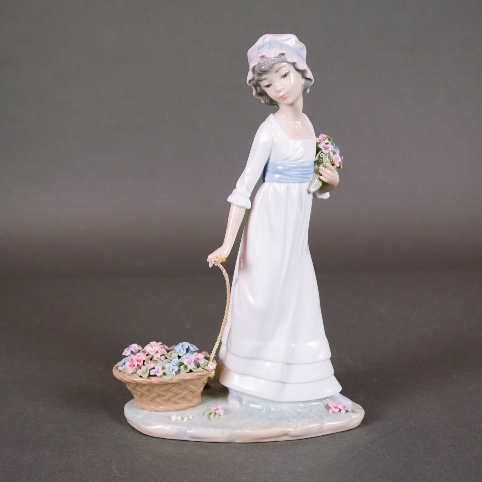 Lladro Porcelain Figurine, Wild Flower Girl Pulling Basket of Flowers (1 of 3)