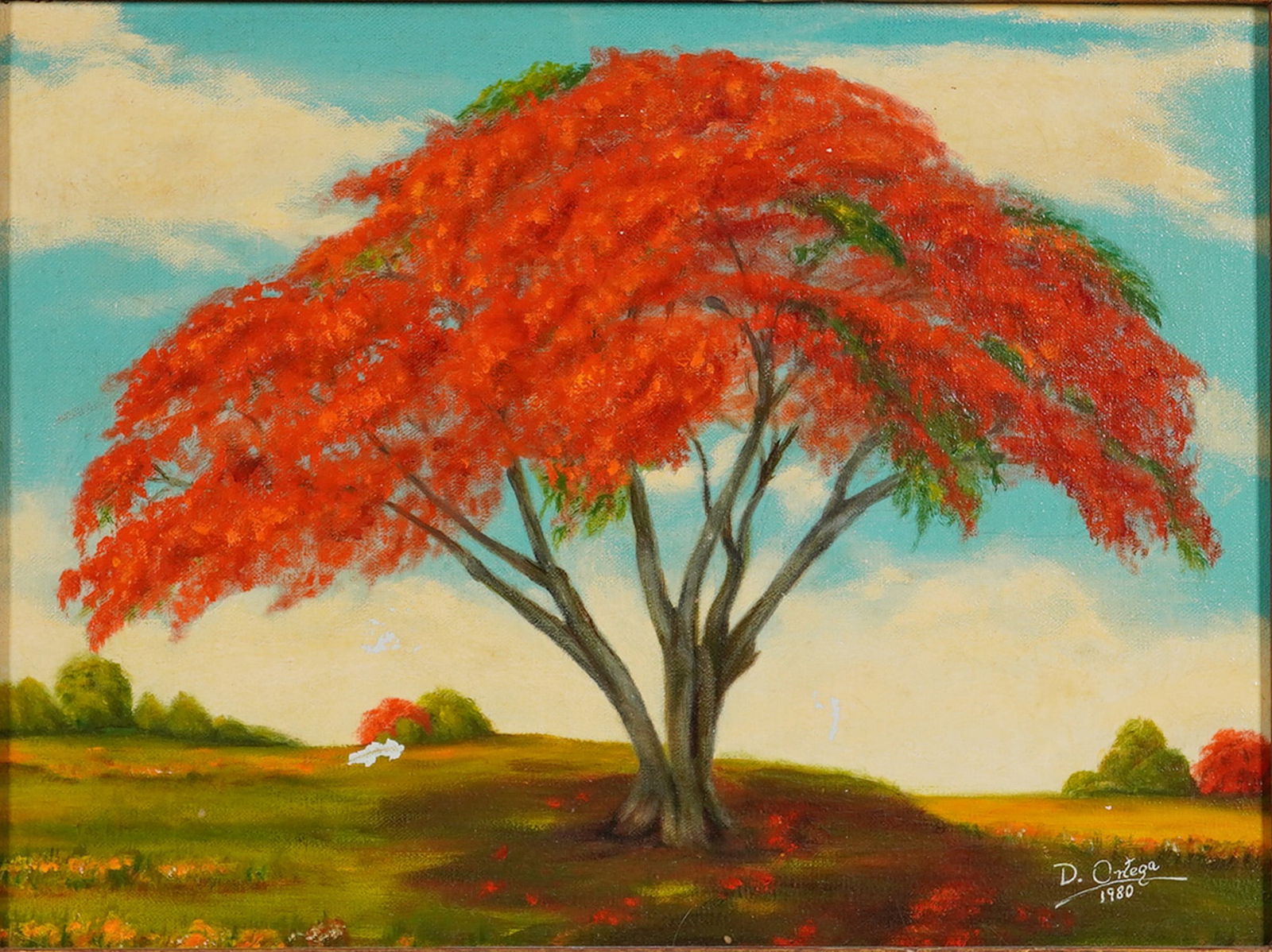 Florida Highwaymen Style Oil on Canvas, Royal Poinsettia, Signed D. Ortega (1 of 6)