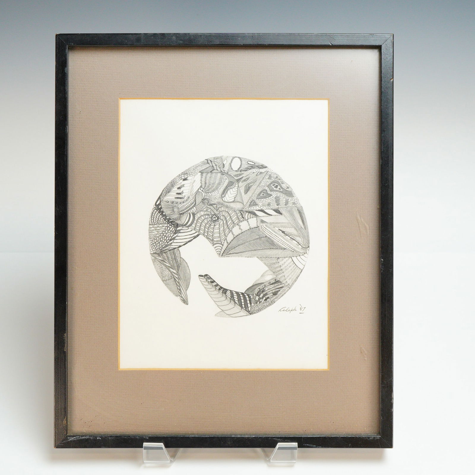 Zentangle Abstract Drawing Framed, Signed - 2