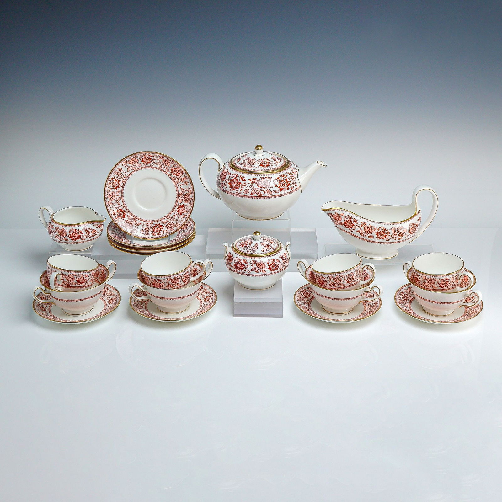 20pc Wedgewood Bone China Tea and Dessert Service for 4, Red Damask (1 of 5)