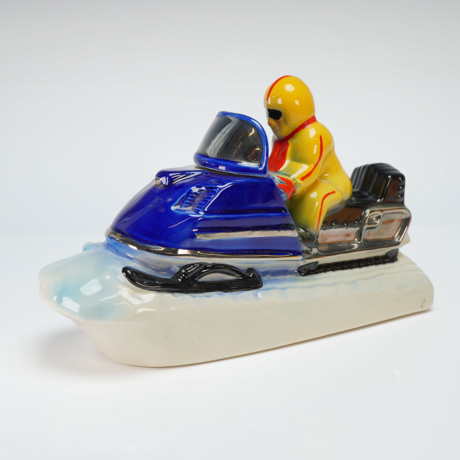 Ezra Brooks Heritage China Snowmobile Rider Whiskey Decanter, 1972 (1 of 4)
