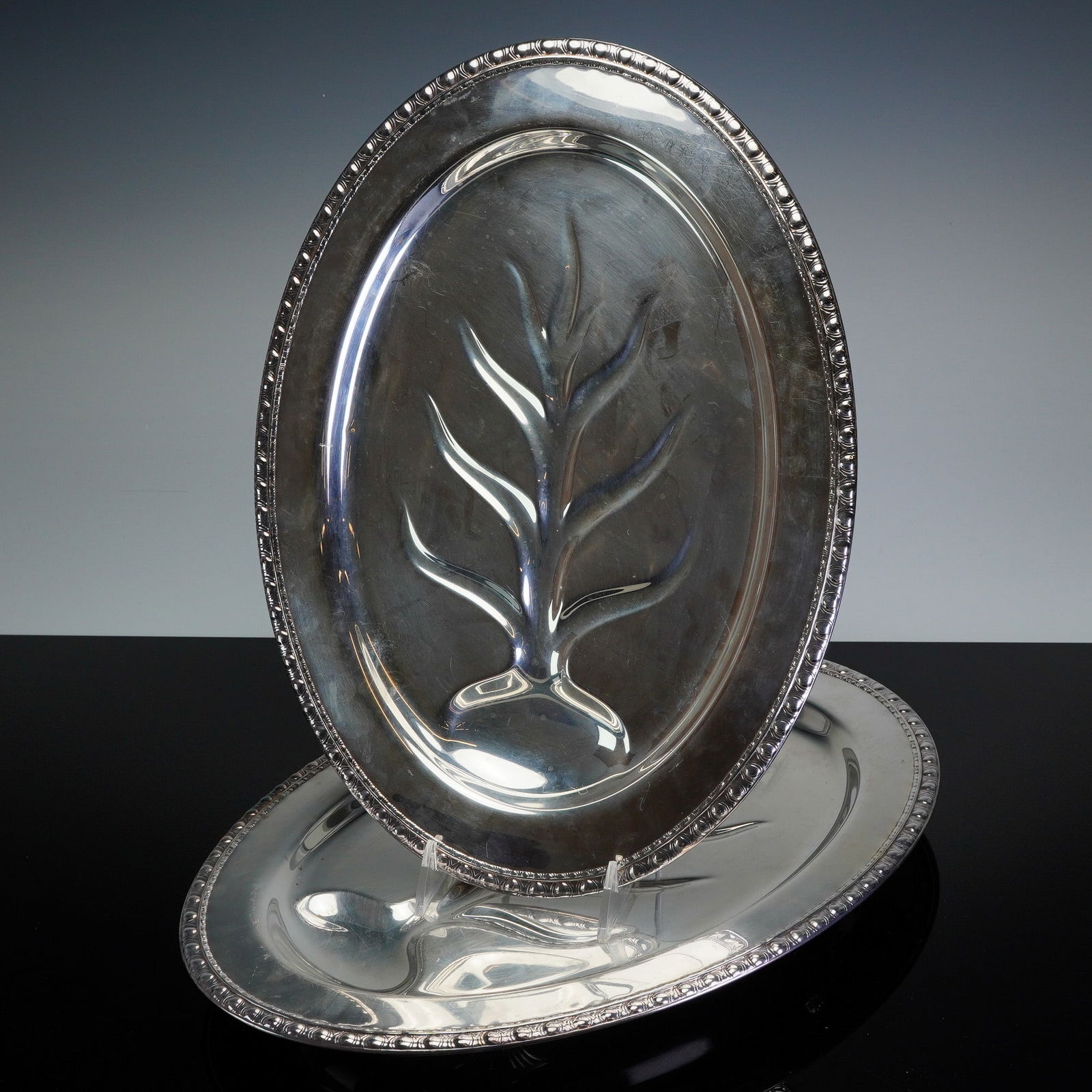 Pair of Rogers Brothers Silver-Plated Footed Serving Platters, Tree of Life (1 of 3)