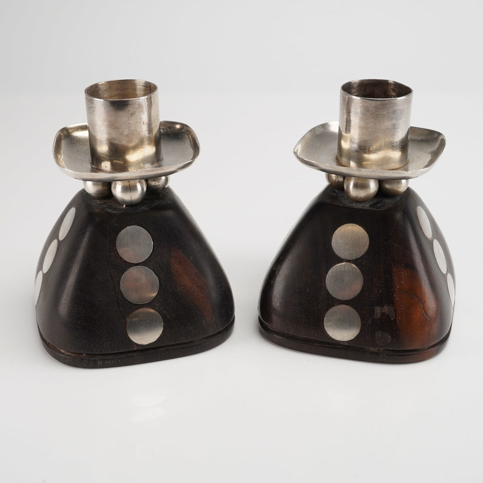 Pair of William Spratling Mexican Sterling and Ebony Dot Candleholders (1 of 4)