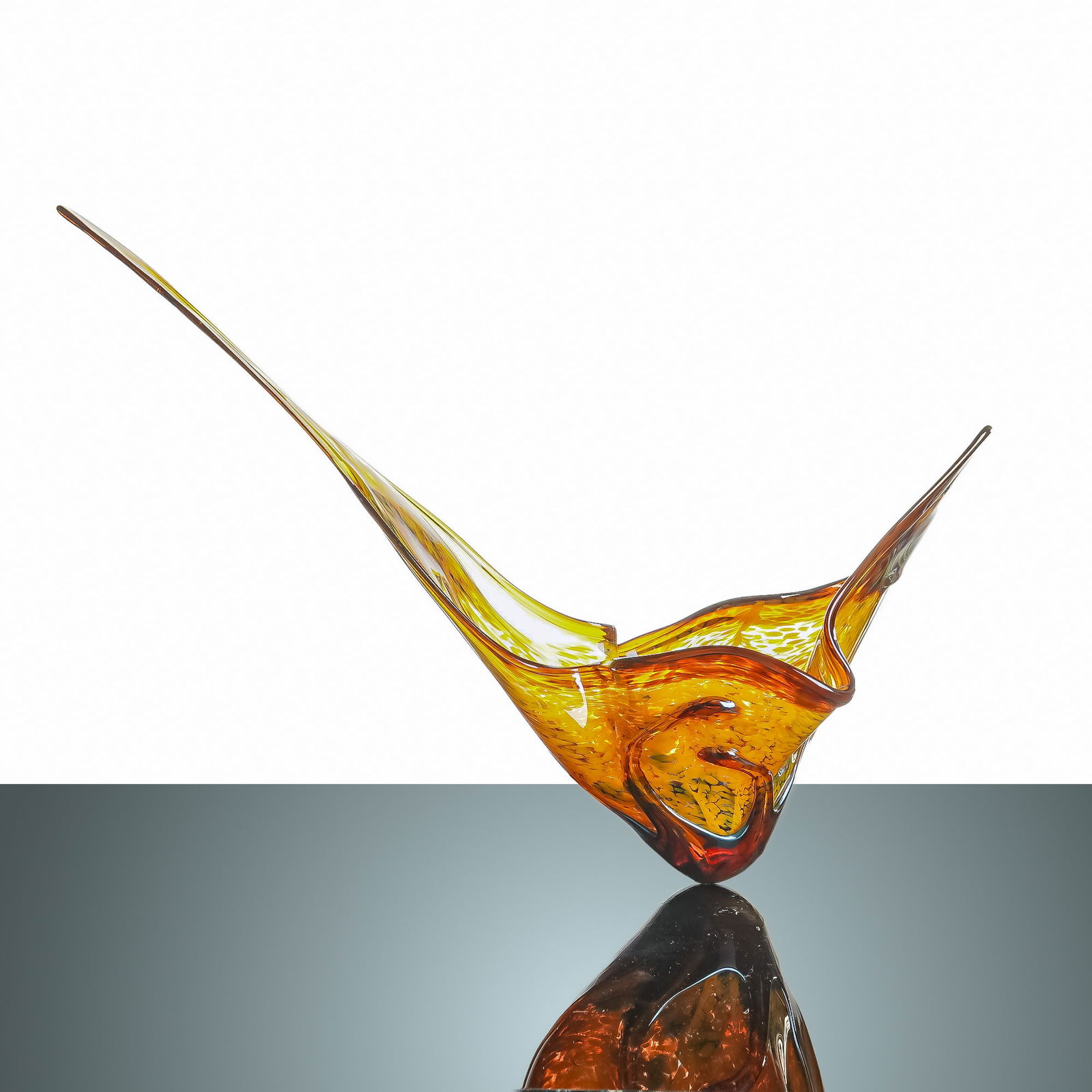 Attributed to Dale Chihuly, Hand-Blown Studio Glass Sculpture, Signed: This is a significant hand-blown studio glass sculpture attributed to American artist Dale Chihuly. The piece is executed in a vibrant palette of translucent amber, honey, and fiery orange tones, feat