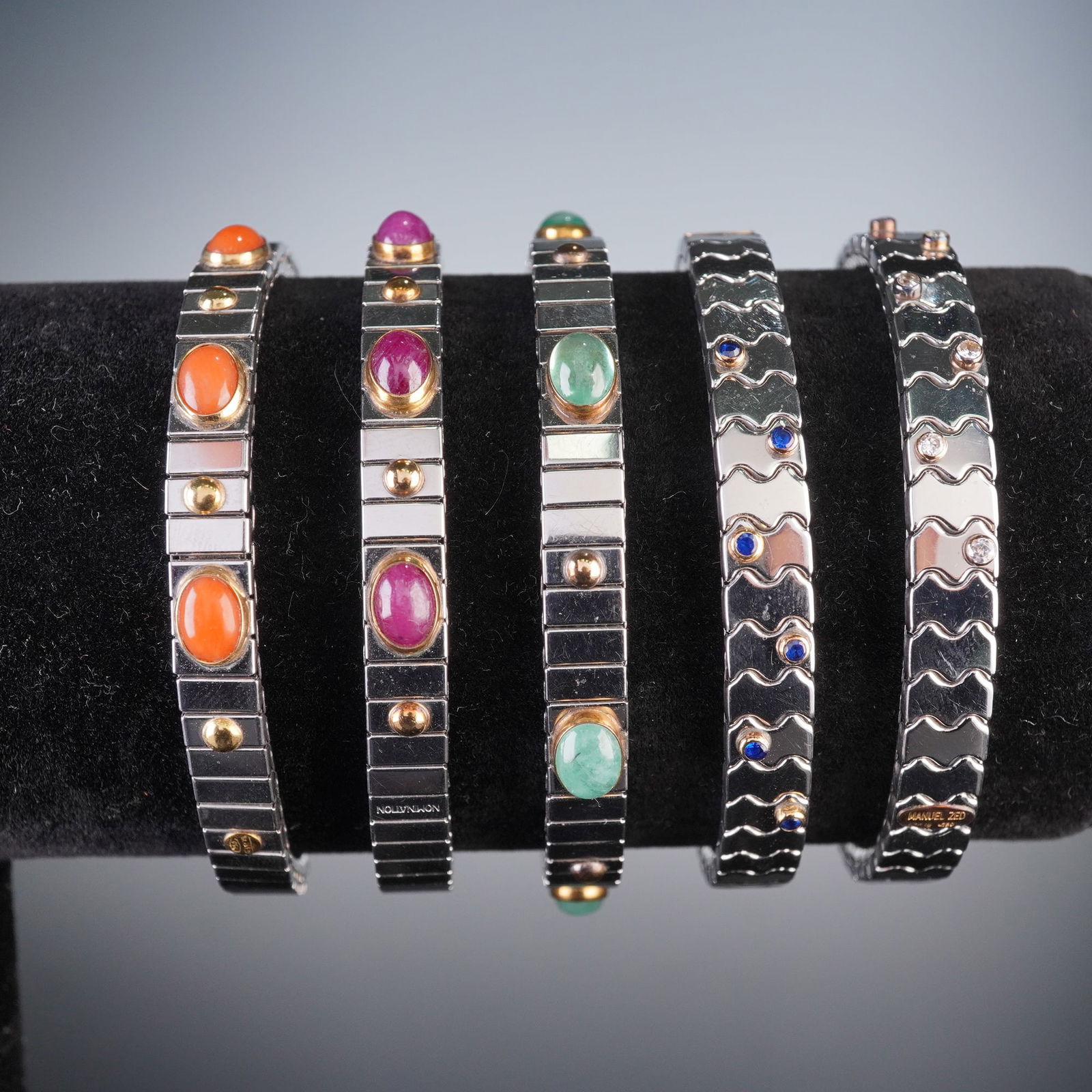 5pc Manuel Zed / Nomination Steel Stretch Bracelets w/ 18K Gold Accents (1 of 5)
