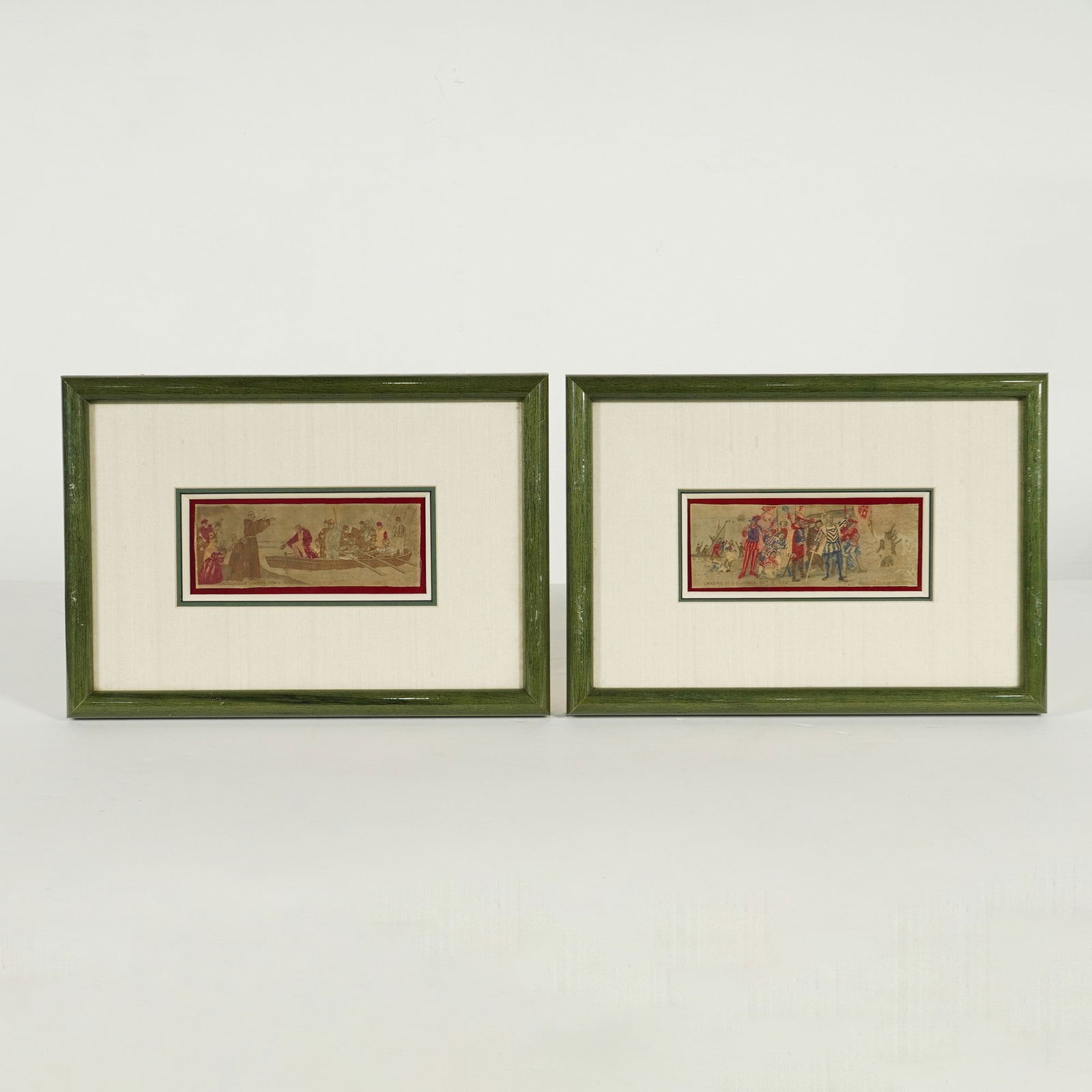 2pc Victorian Woven Silk Stevengraphs Depicting Christopher Columbus (1 of 5)