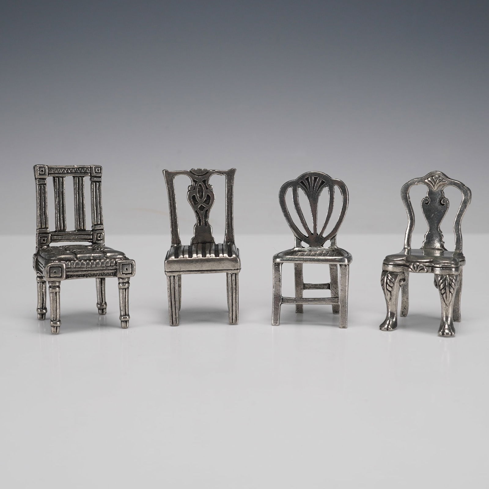A Set of Four Williamsburg Kirk Stieff Pewter Miniature Chairs (1 of 4)