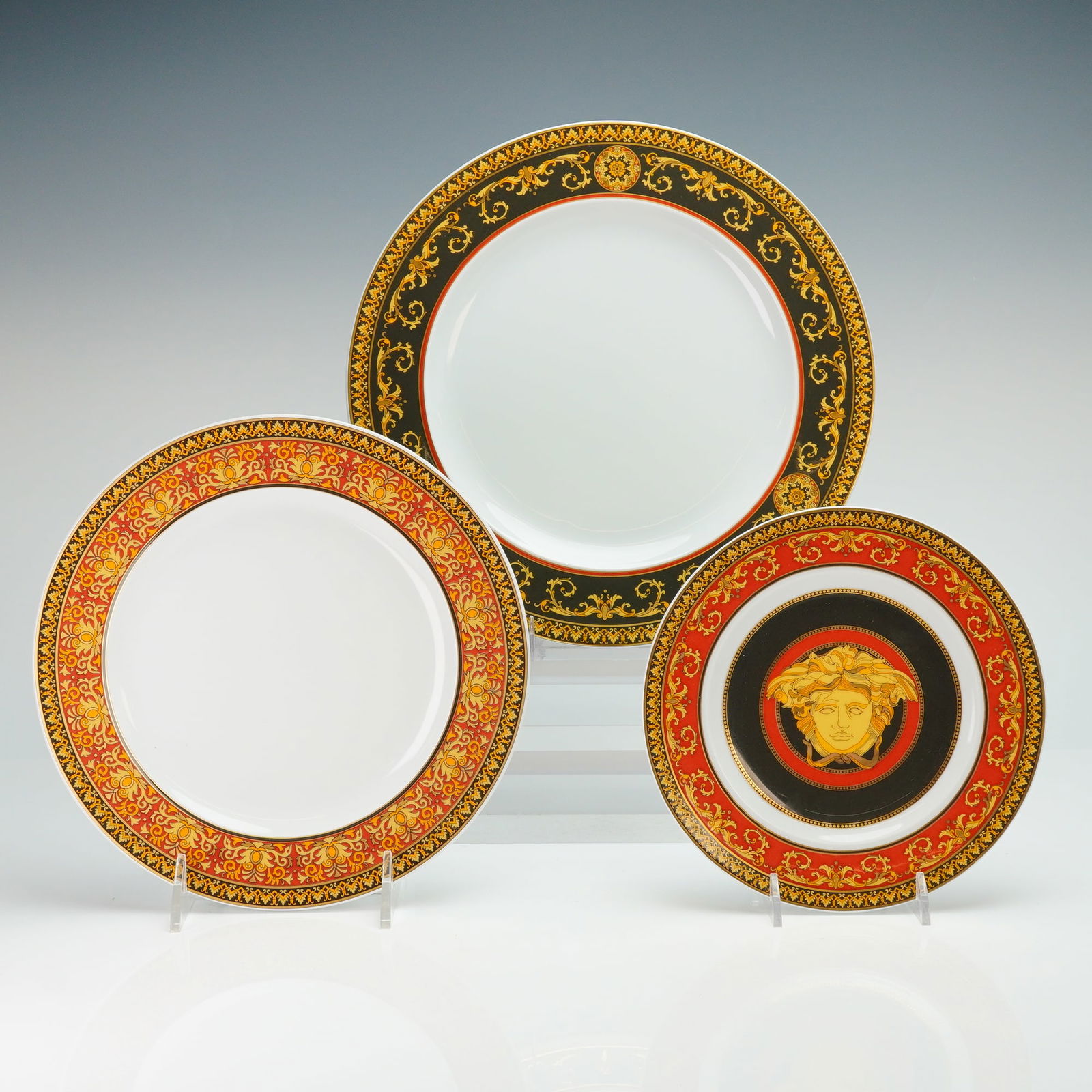 3pc Versace Rosenthal Porcelain Plate Set, Medusa Red (1 of 5)