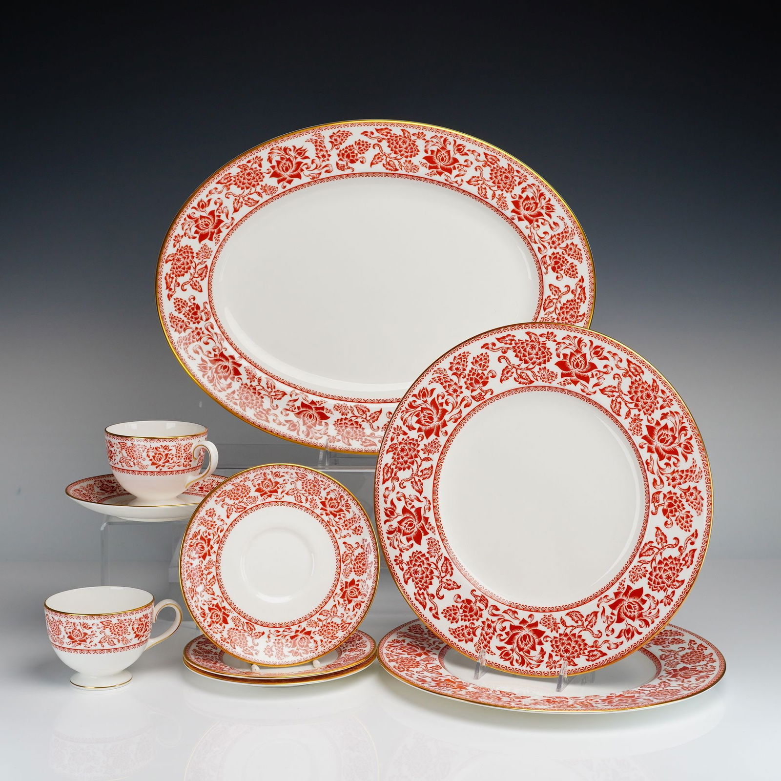 9pc Wedgwood Bone China Dinnerware in the Red Damask Pattern (1 of 4)