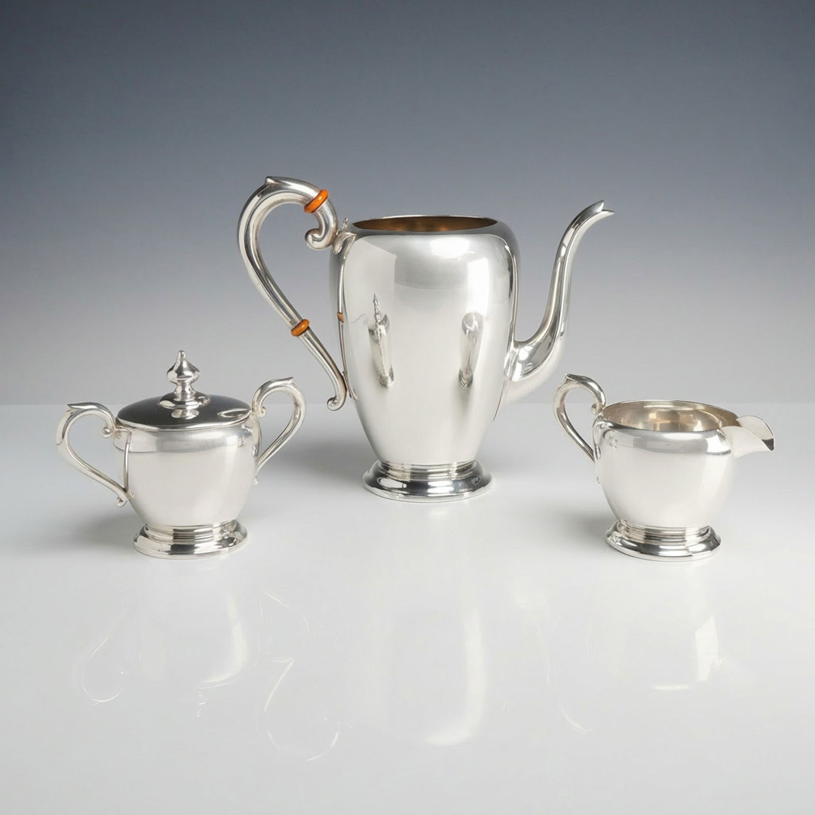 3pc Preisner Sterling Silver Teapot, Creamer & Lidded Sugar Bowl (1 of 4)