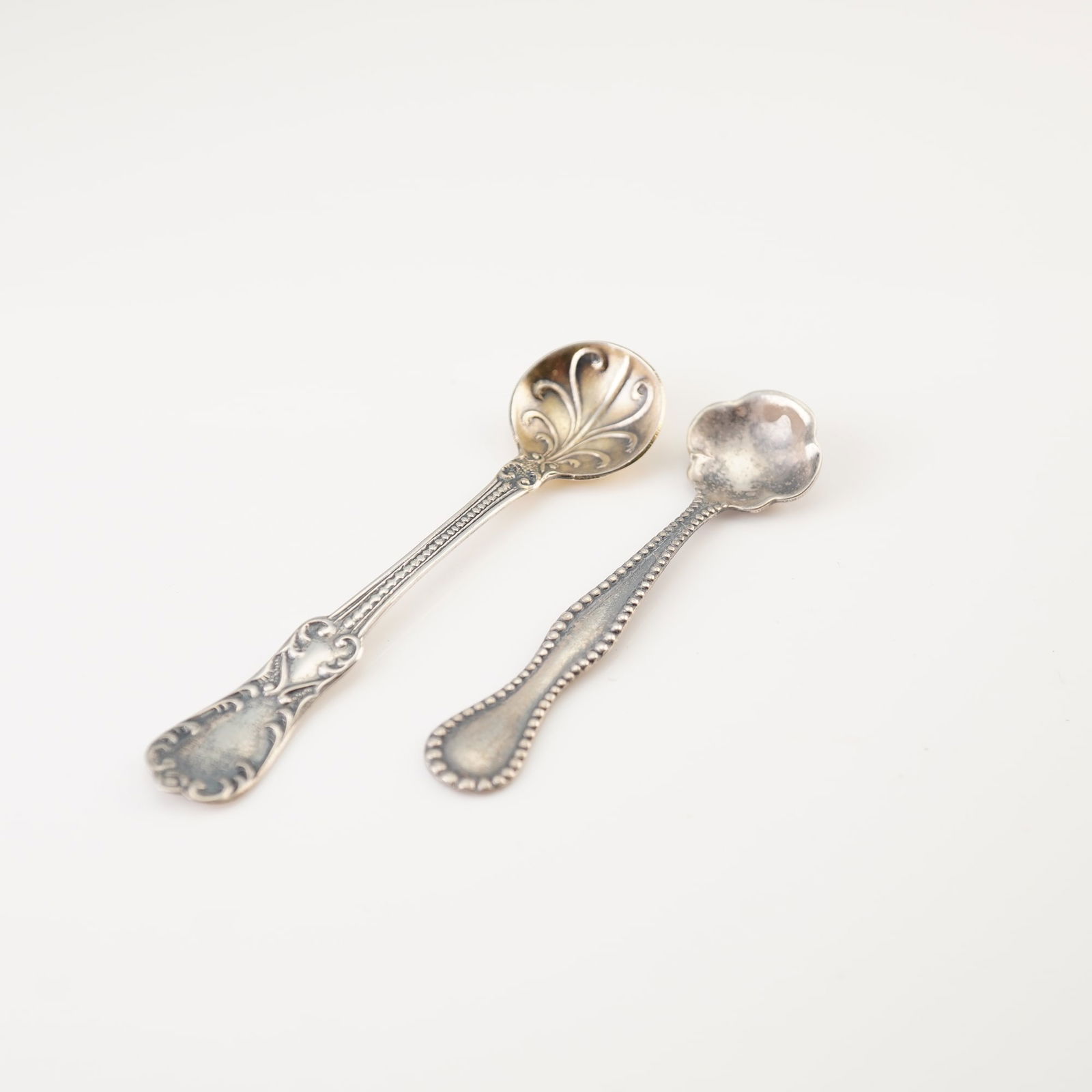 2pc Sterling Silver Beaded Scroll Salt Spoons (1 of 4)