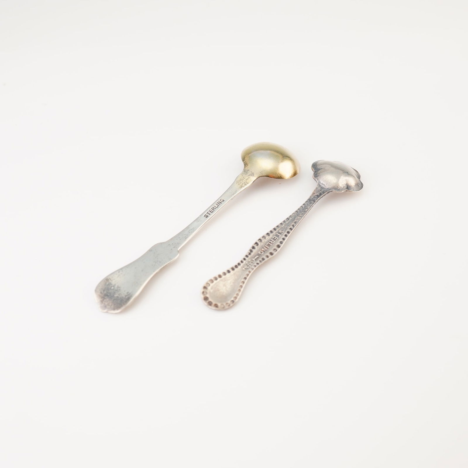 2pc Sterling Silver Beaded Scroll Salt Spoons - 2