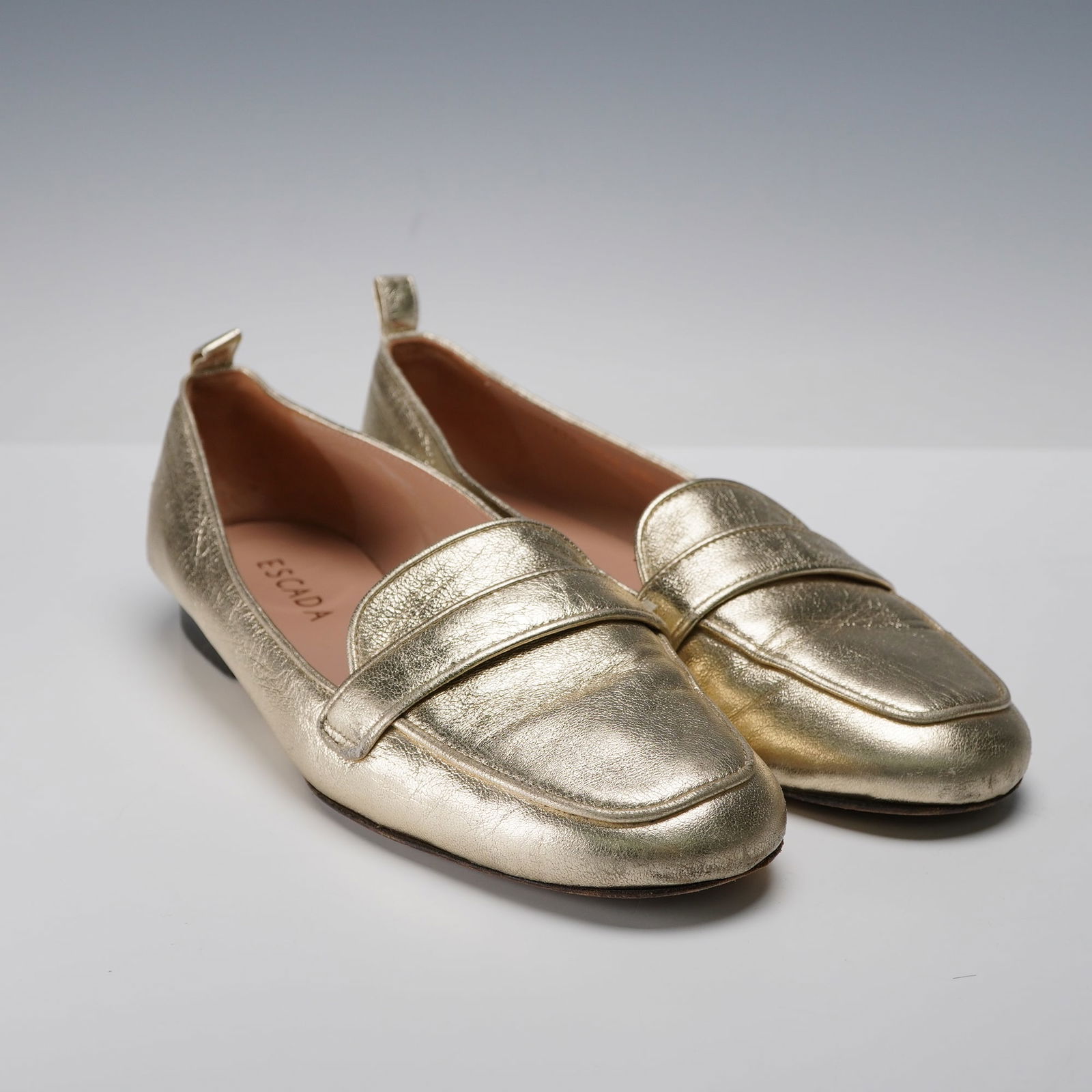 Pair of Escada Italy Women Metallic Gold-Colored Leather Loafers (1 of 3)