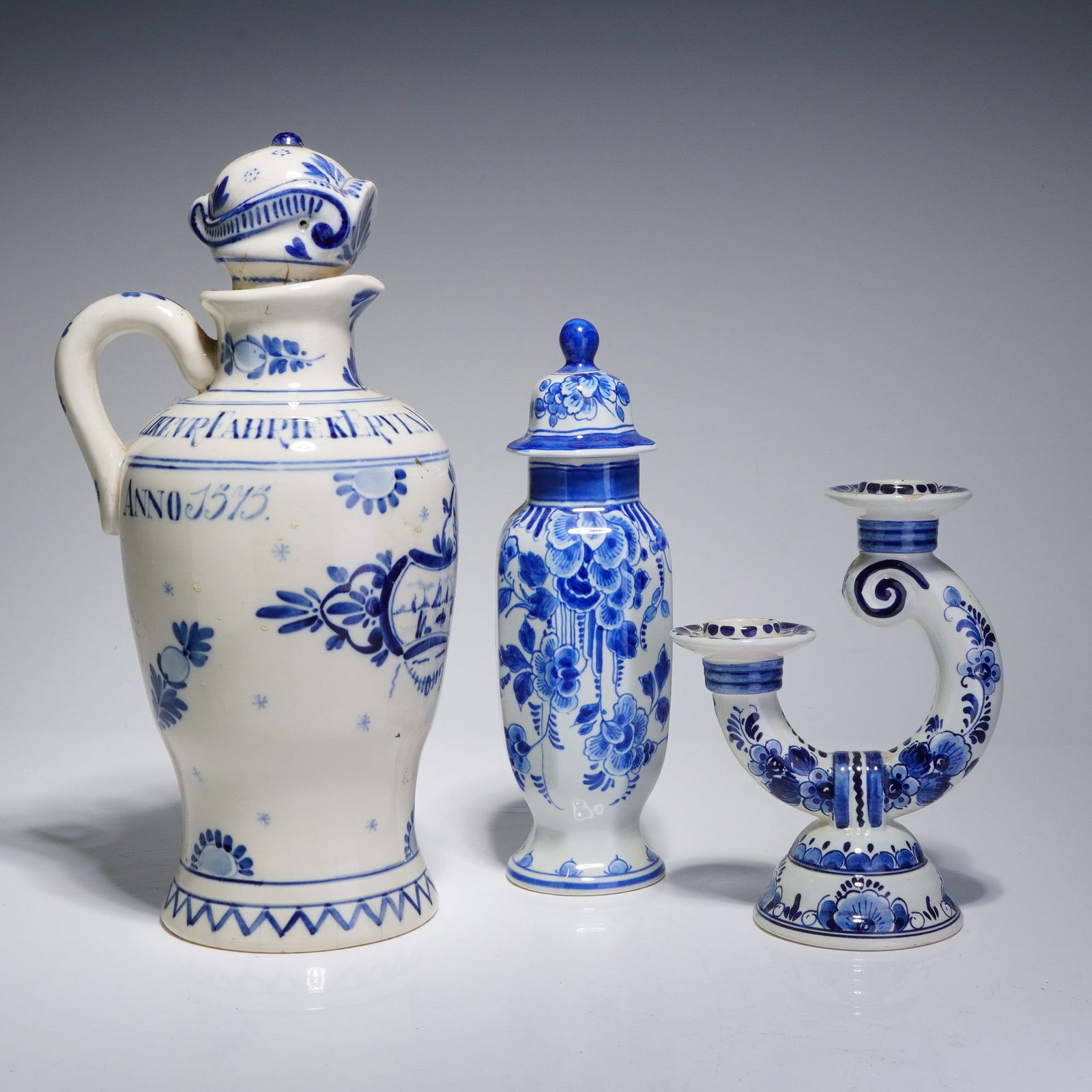 3pc Dutch Delft Blue Hand-Painted Decanter, Jar and Candleholder (1 of 5)