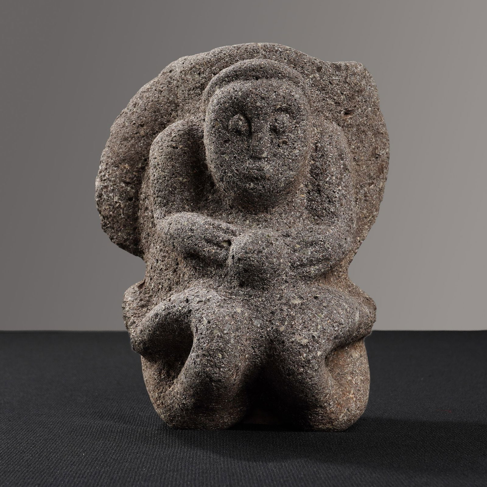 Pre-Columbian Mesoamerican Basalt Seated Figure (1 of 3)