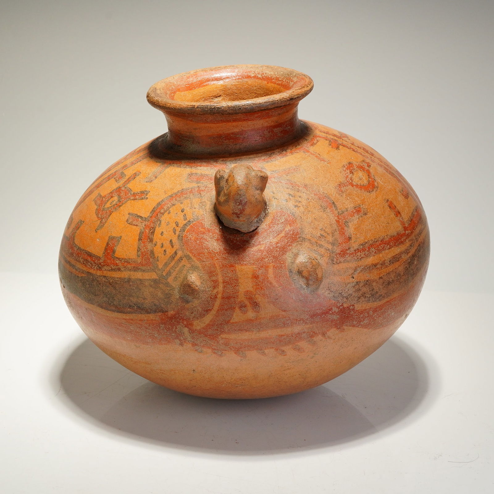 Pre-Columbian Greater Nicoya pottery jar with jaguar effigy (1 of 4)