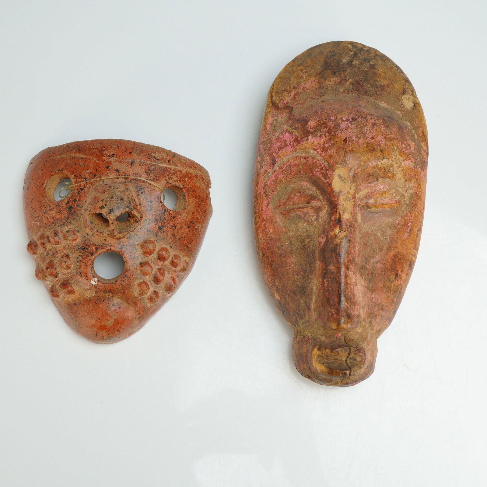 Two Antique Carved Wooden and Stone Masks (1 of 4)