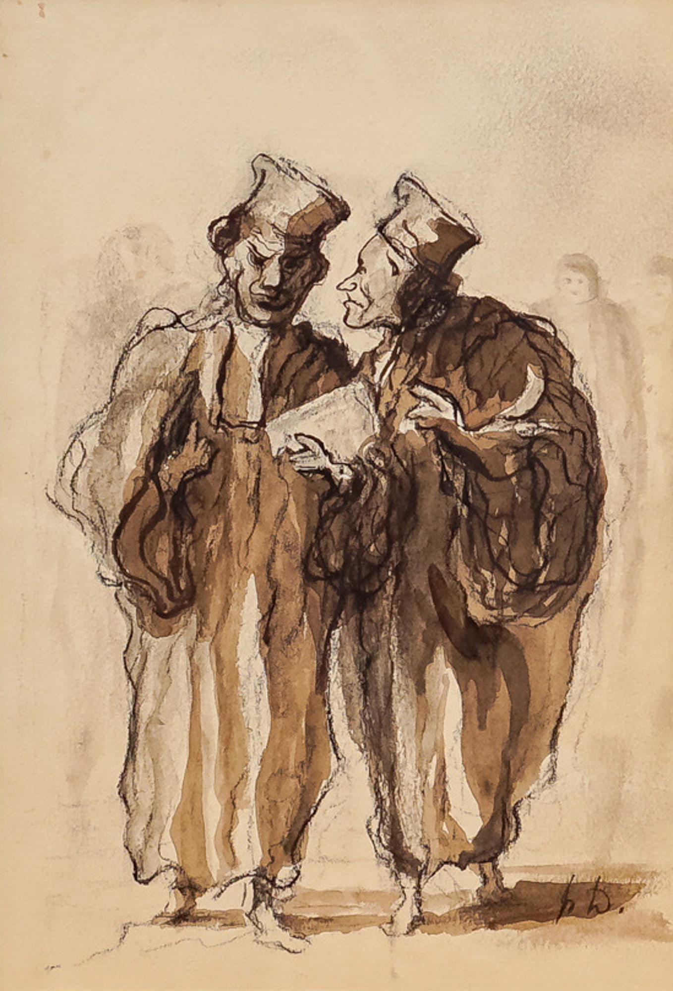Honore Daumier (French 1808-1879) Chalk & Ink Drawing on Paper, Signed (1 of 8)