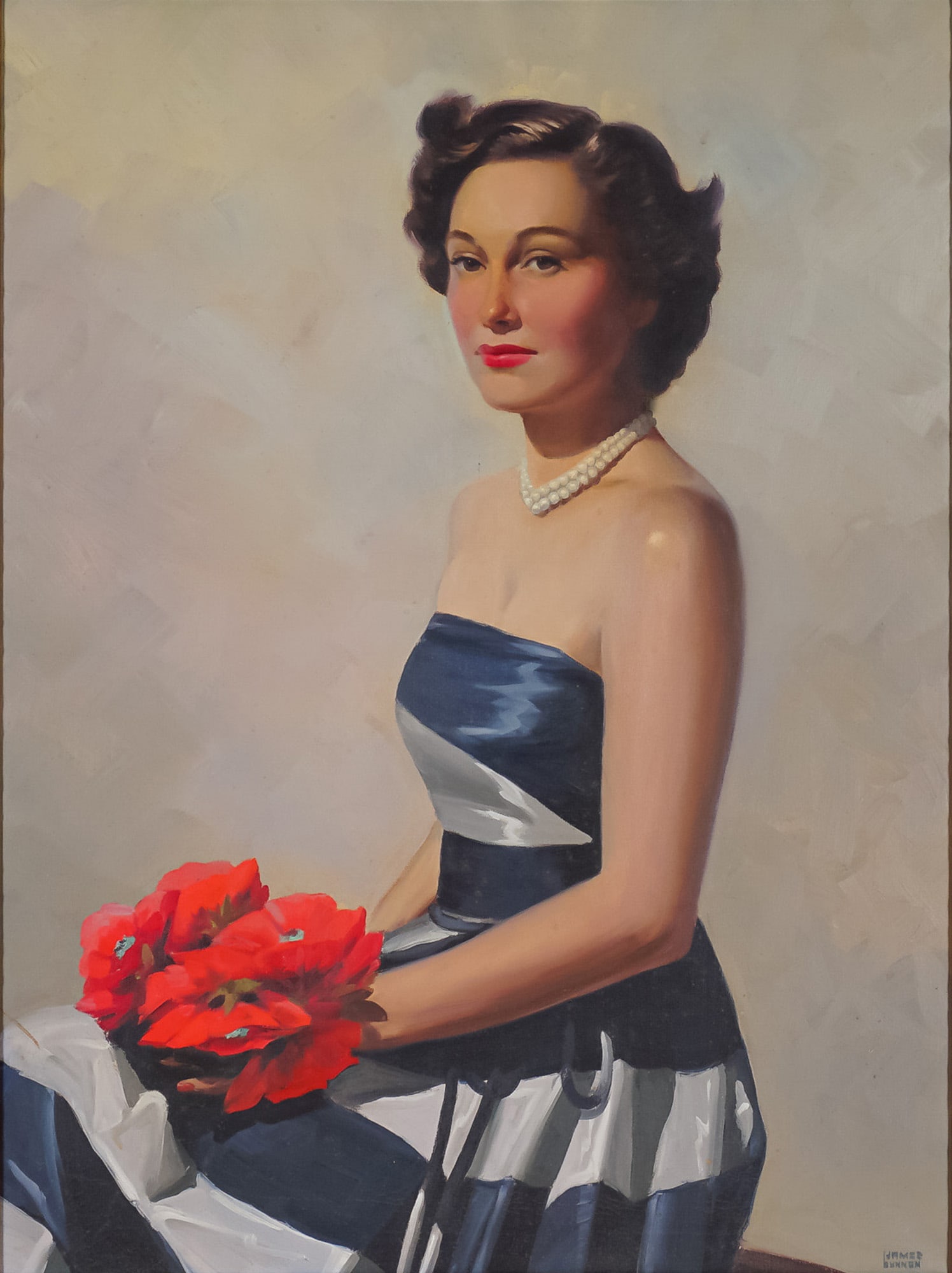 James Lunnon (American 1889-1954), Oil on Canvas, Selma Alexander, Signed: An exceptional oil on canvas portrait by James Lunnon capturing the refined elegance of Selma Alexander. Rendered with masterful precision, Lunnon's technique reveals his training in the academic trad