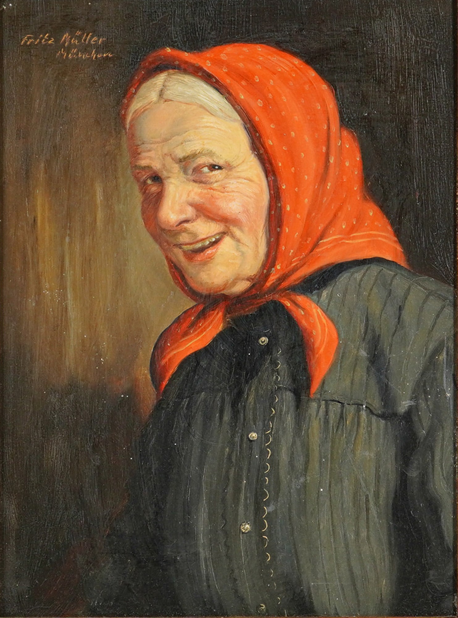 Fritz Muller (German, 1913-1972) Oil on Board, Bavarian Woman, Signed (1 of 7)