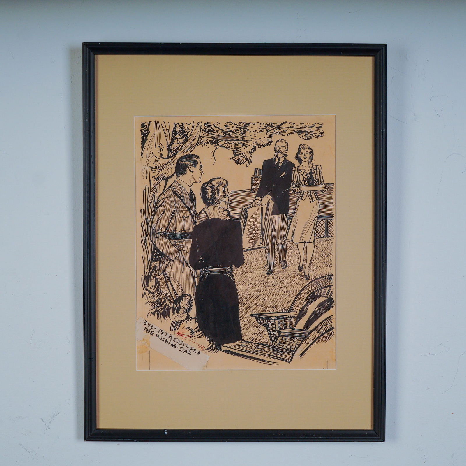 Wayne Hall Original 1942 Pen & Ink Illustration: The Wishing Star, Signed: This compelling 1942 ink drawing by Wayne Hall was produced for the May issue of Love Story magazine, illustrating the third installment (Part 3) of a serial titled "The Wishing Star." The recto conta