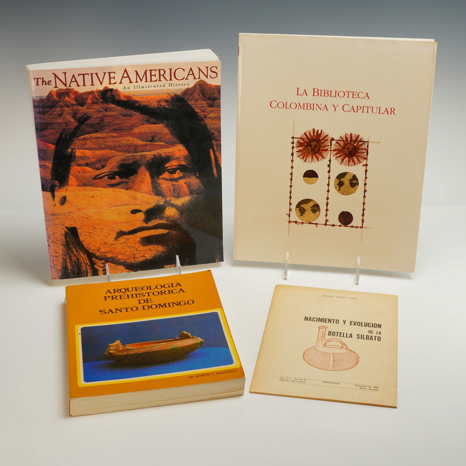 4 Books on the History and Archaeology of the Americas and Spain: This collection comprises several publications focusing on the history, archaeology, and literature of the Americas and Spain. The primary volume is a large hardcover edition of The Native Americans: