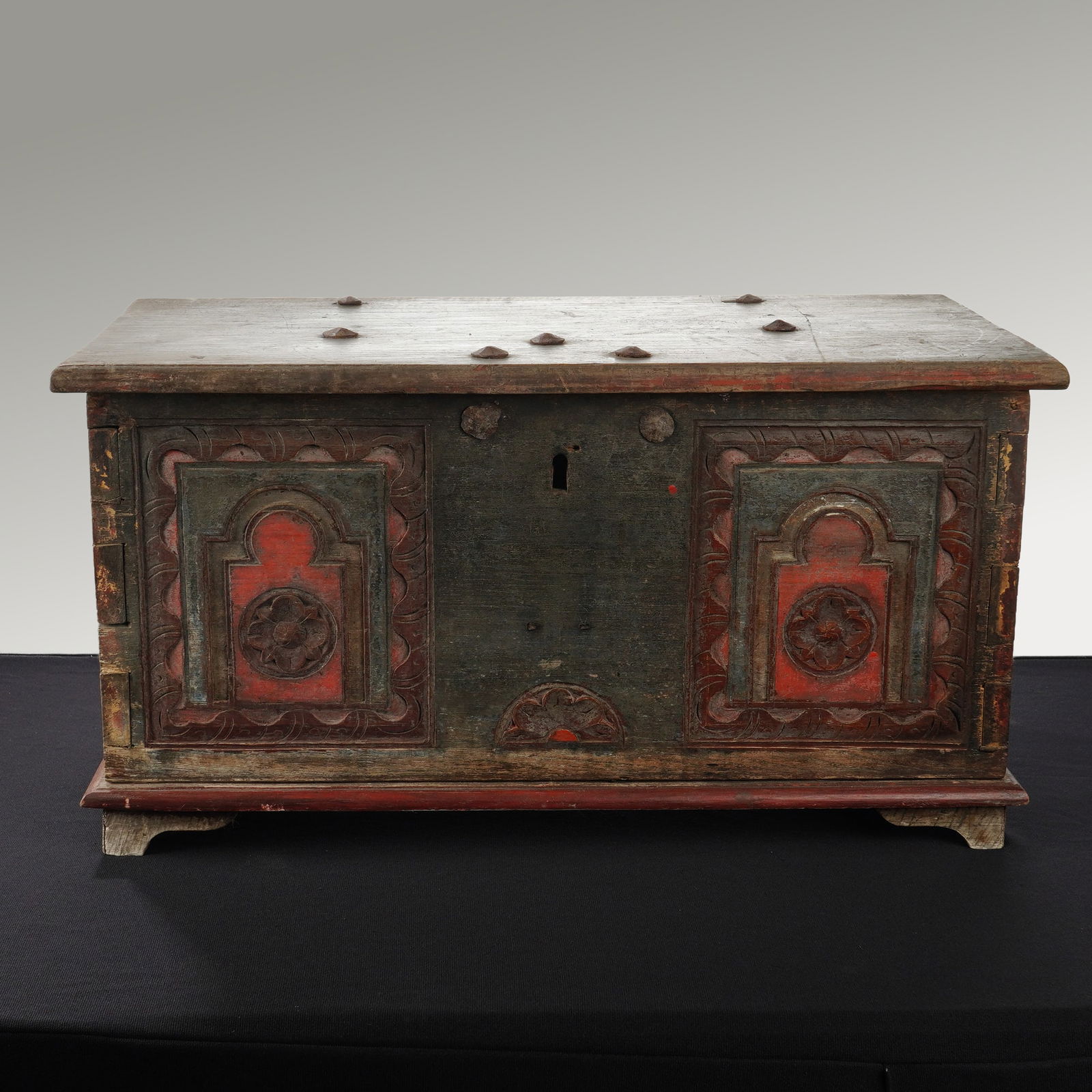 Antique European Folk Art Hand Carved Floral Dowry Chest (1 of 4)