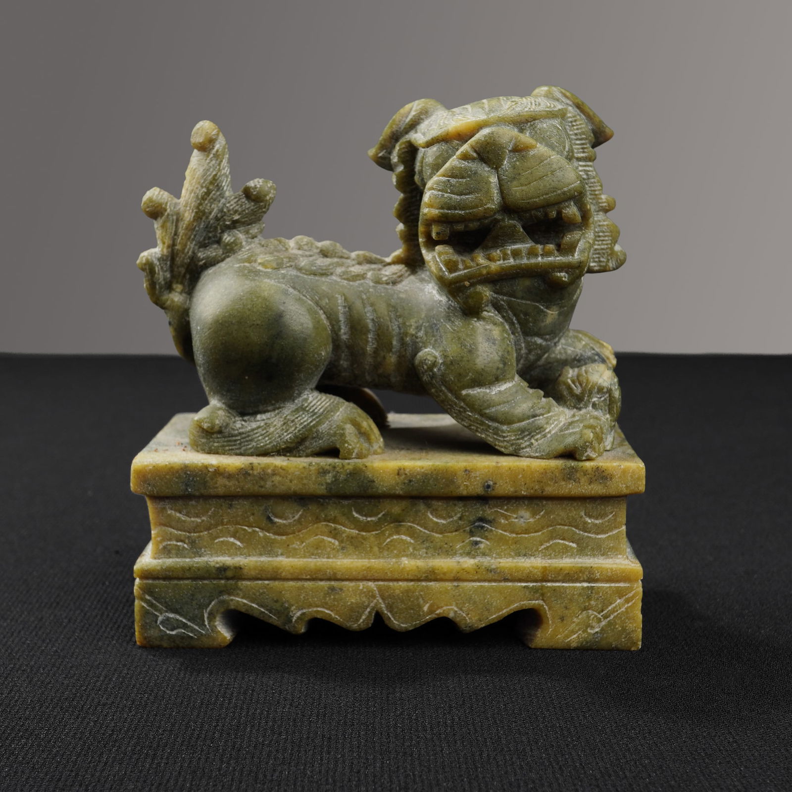 Chinese Carved Green Jade Female Foo Dog Figurine (1 of 5)